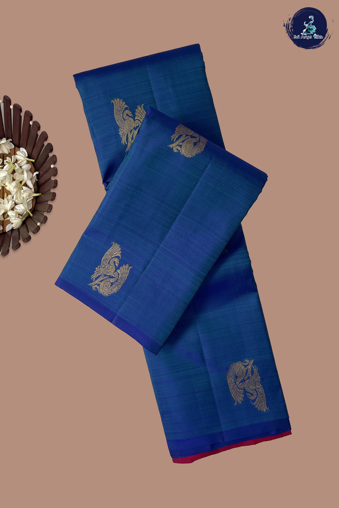 Peacock Blue Without Border Saree With Zari Buttas Pattern