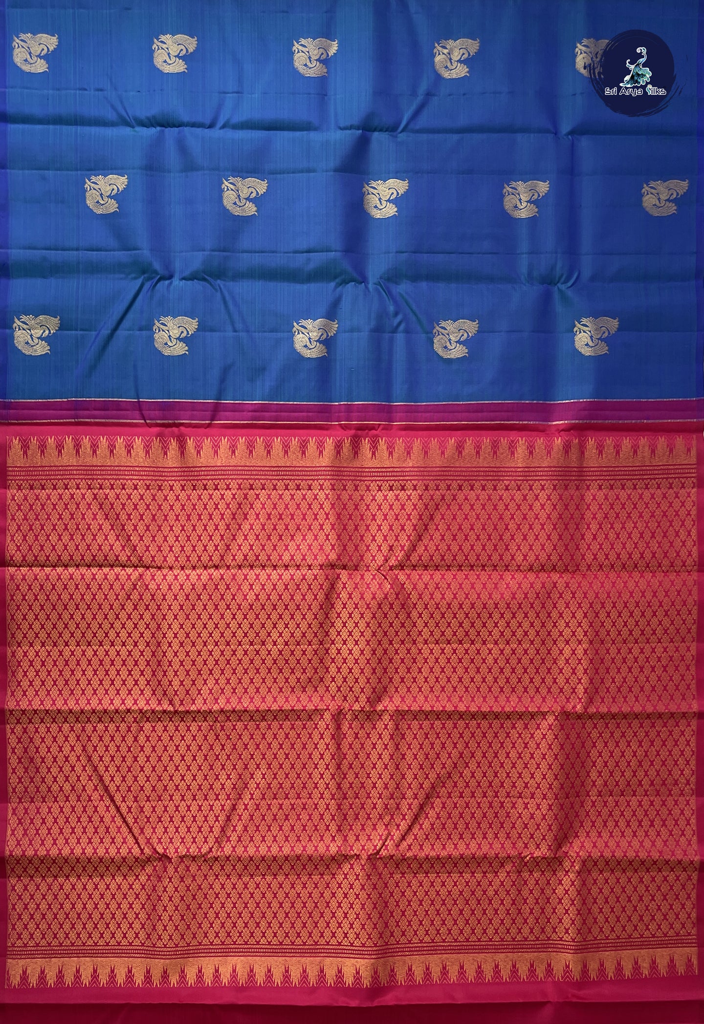 Peacock Blue Without Border Saree With Zari Buttas Pattern