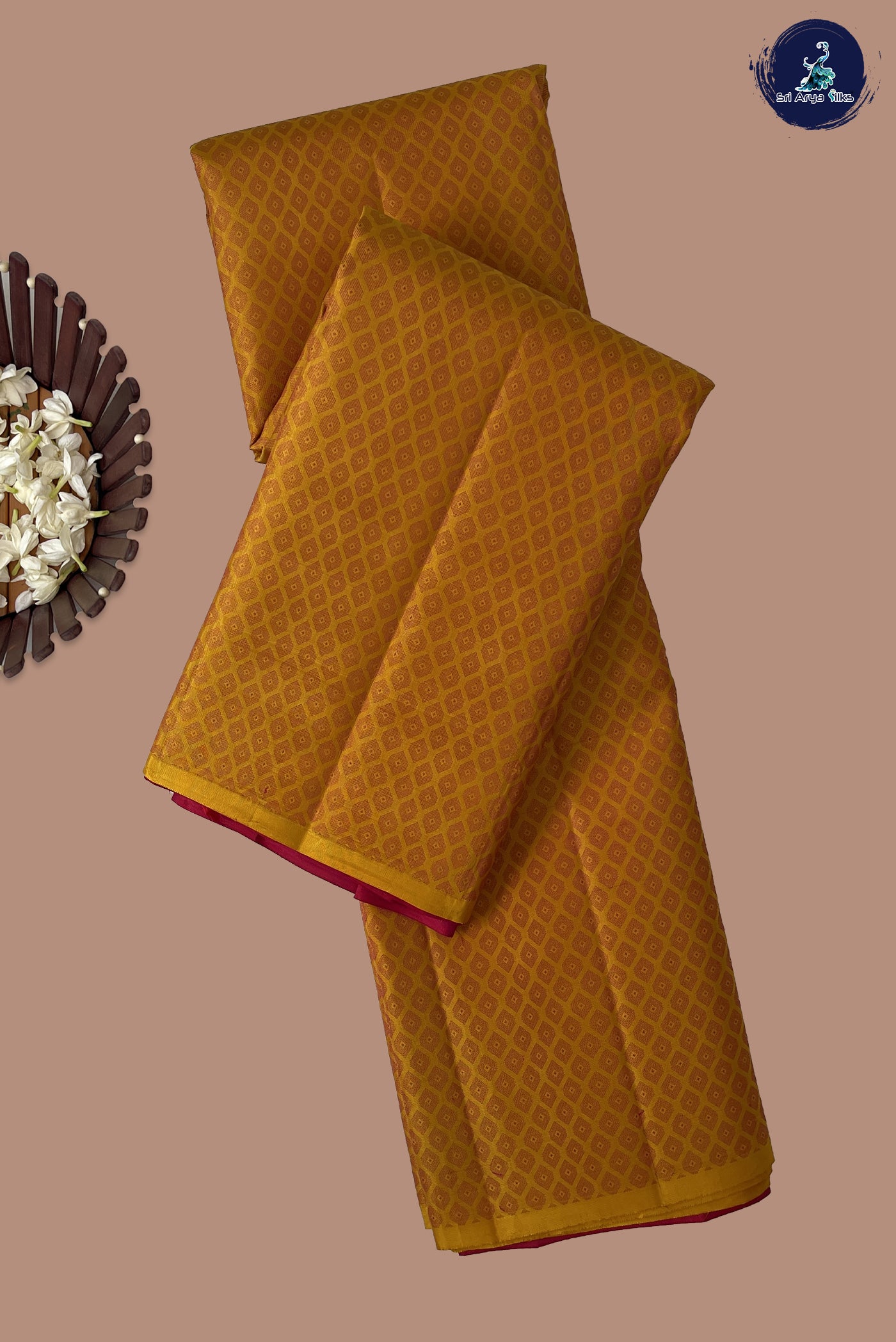 Mustard Yellow Brocade Silk Saree With Embossed Pattern