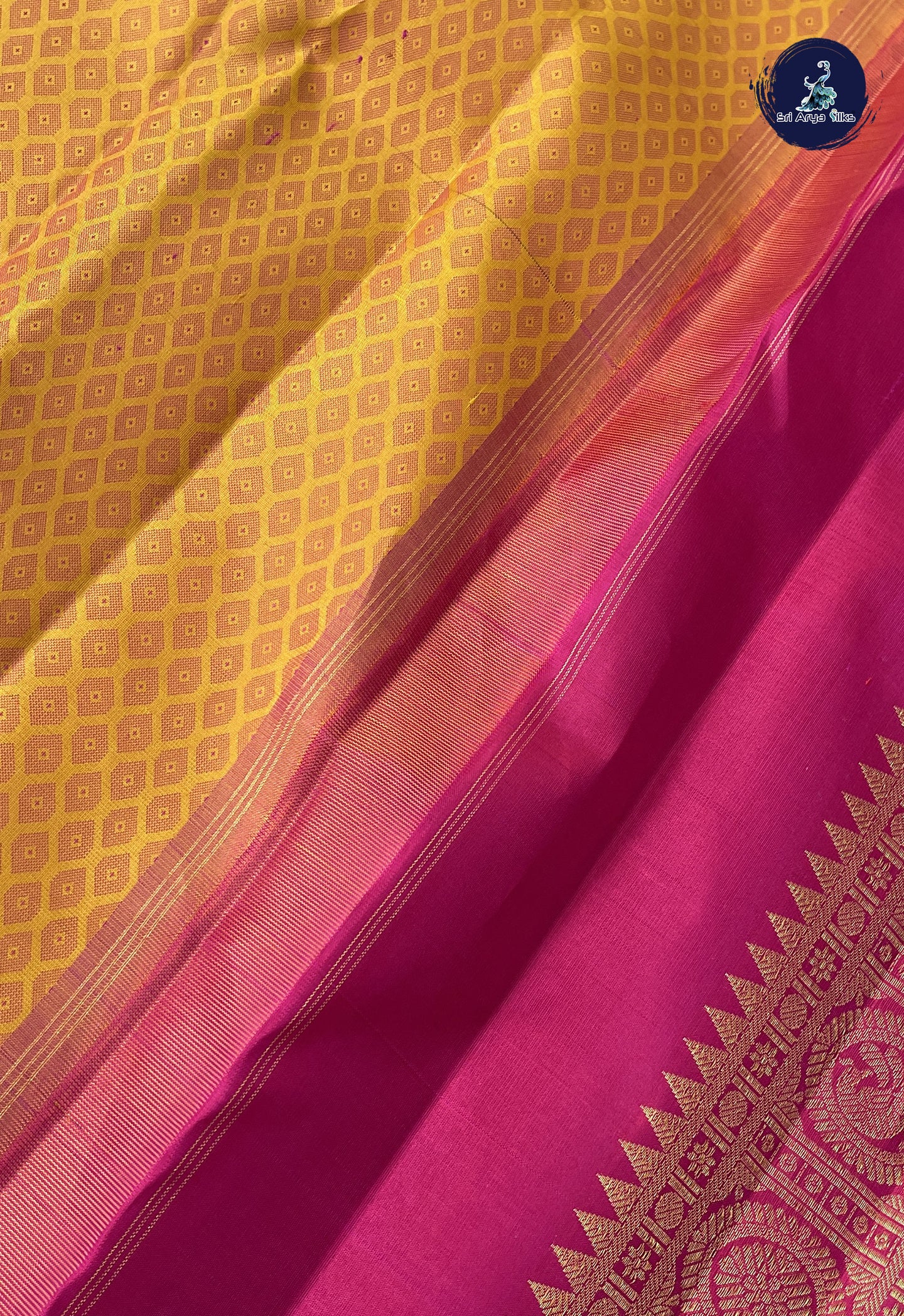 Mustard Yellow Brocade Silk Saree With Embossed Pattern
