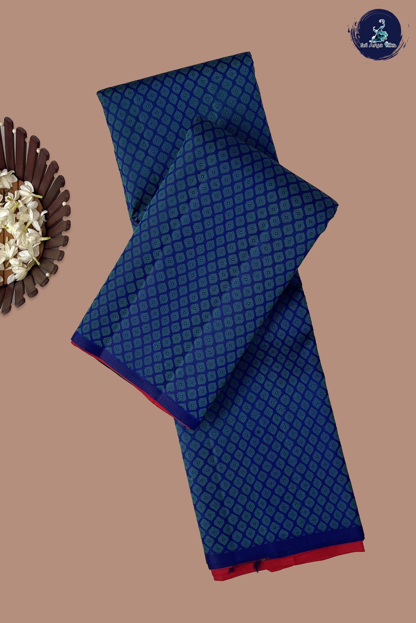 Dark Blue Brocade Silk Saree With Embossed Pattern