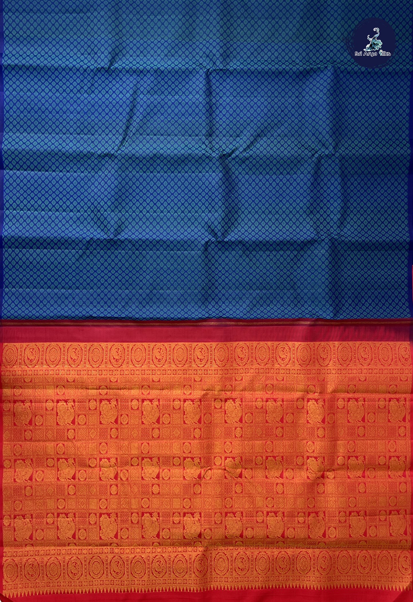 Dark Blue Brocade Silk Saree With Embossed Pattern