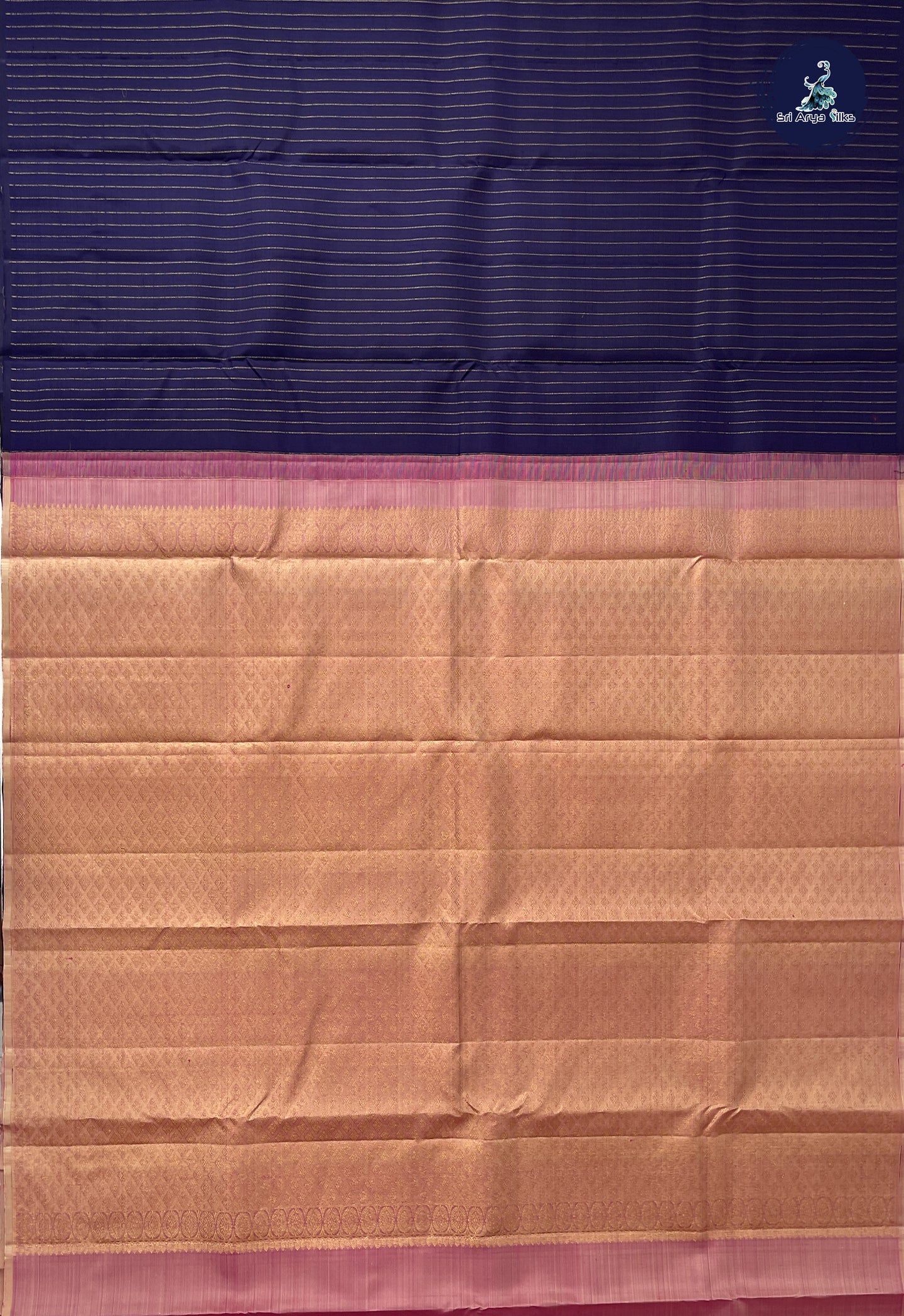 Navy Blue Without Border Saree With Stripes Pattern