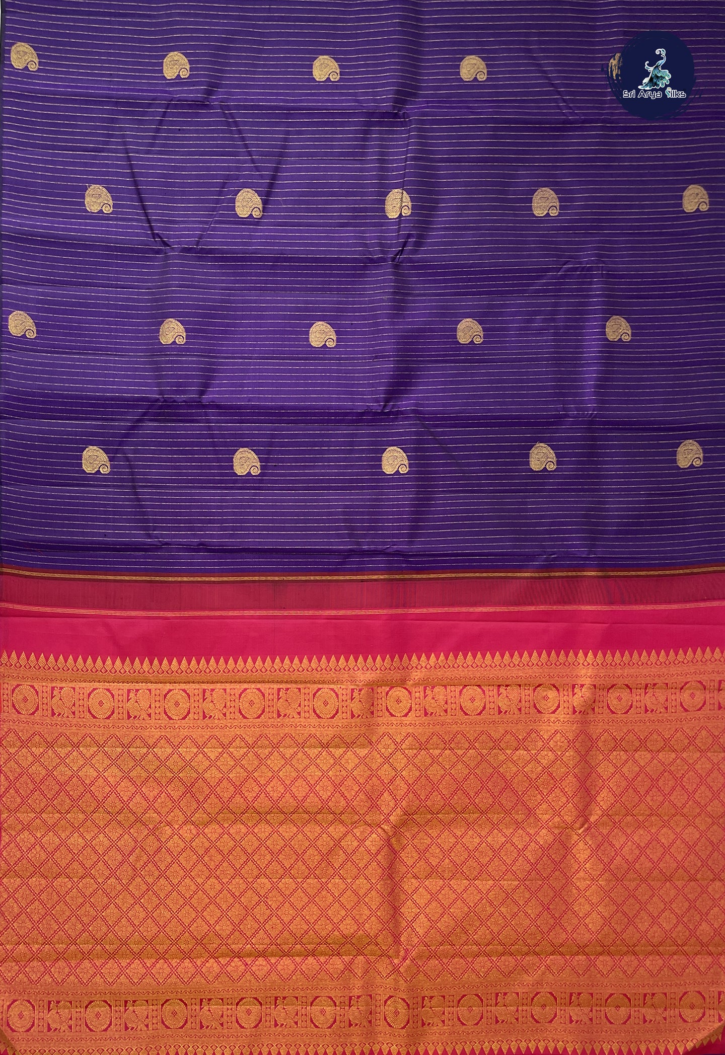 Dark Violet Without Border Saree With Stripes Pattern