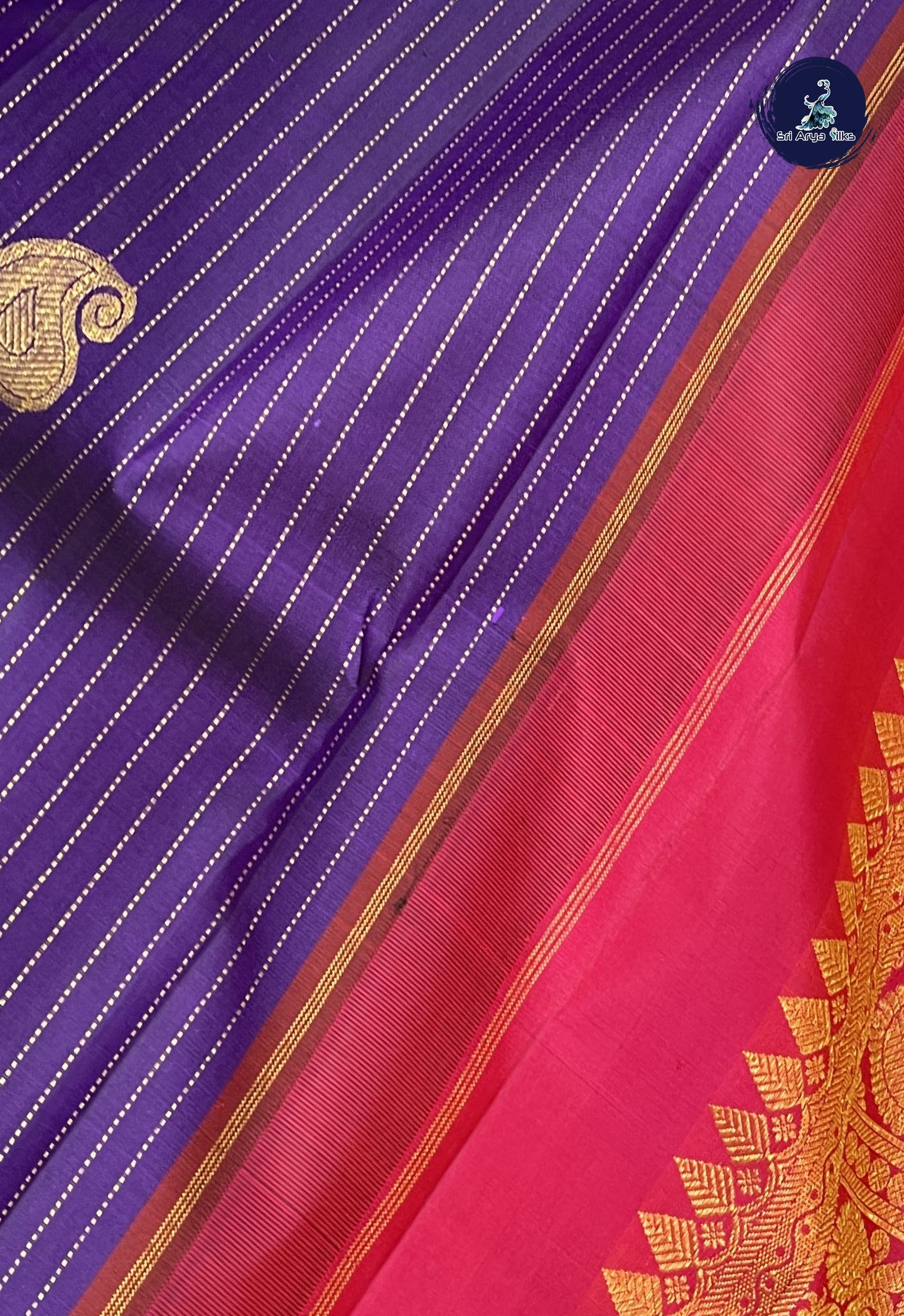 Dark Violet Without Border Saree With Stripes Pattern