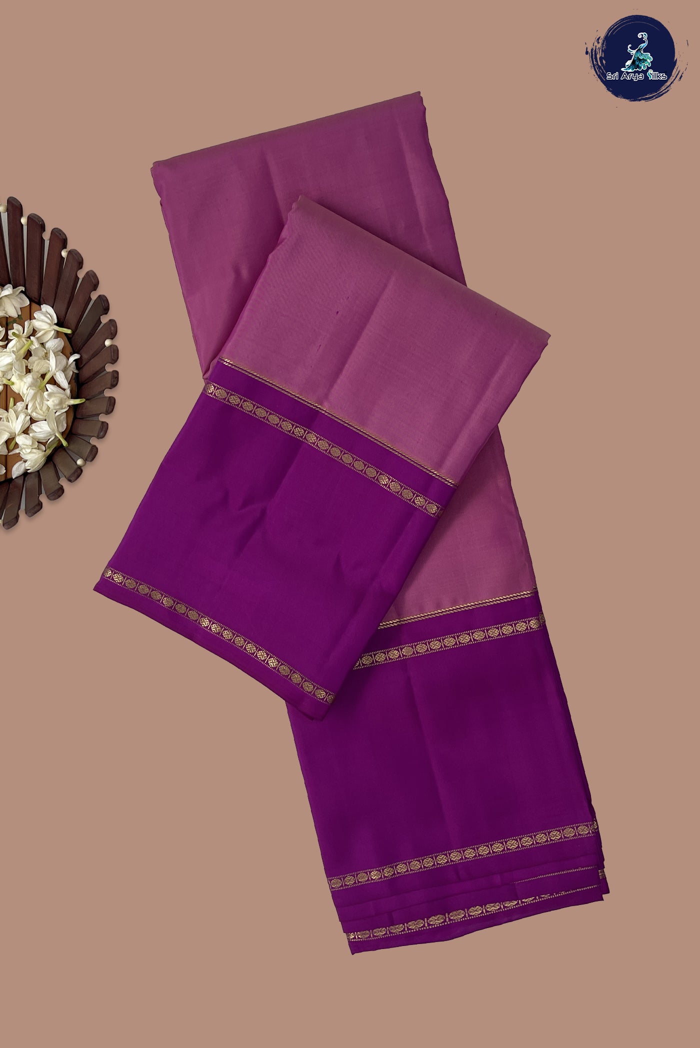 Lotus Pink Korvai Contrast Silk Saree With Plain Pattern