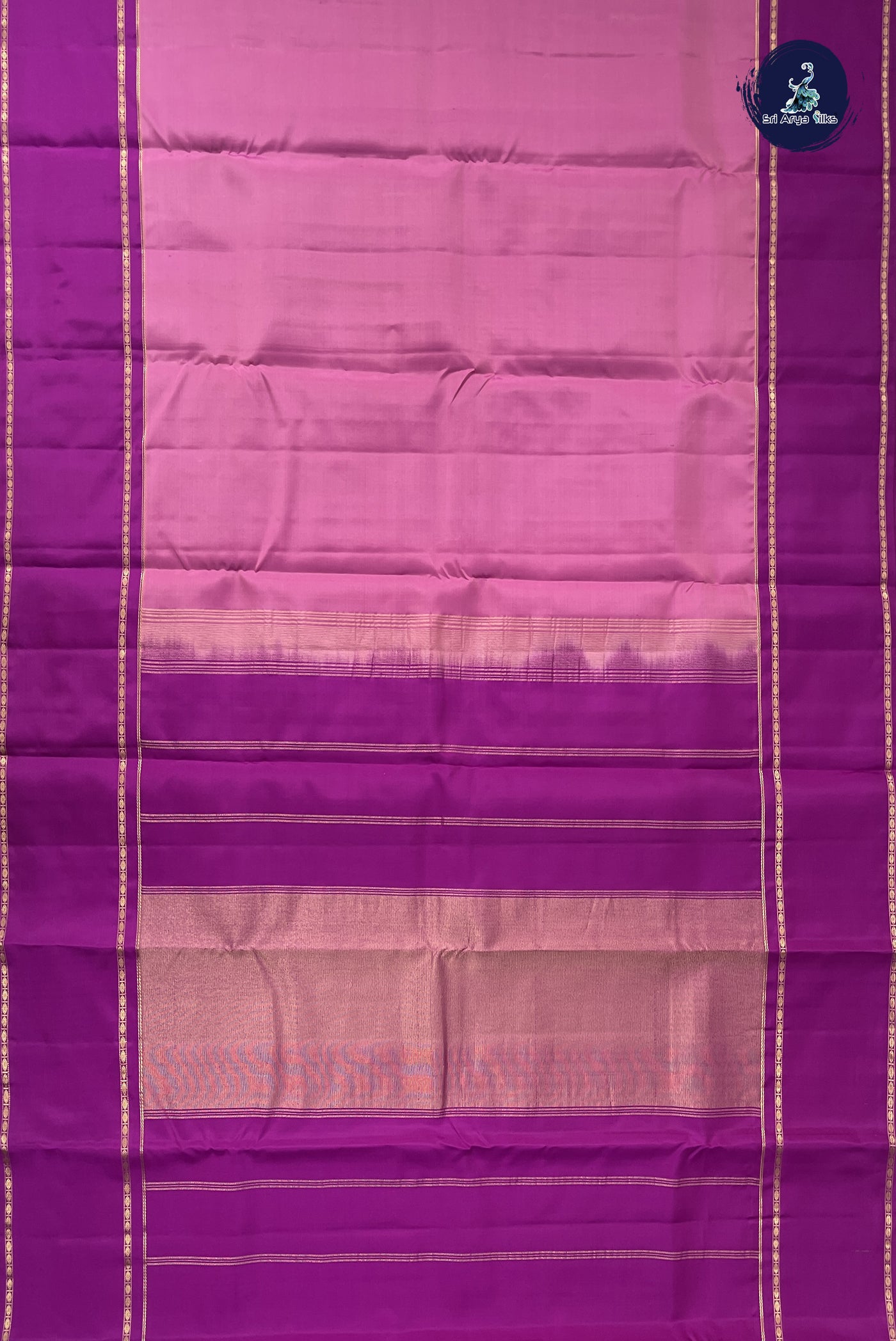 Lotus Pink Korvai Contrast Silk Saree With Plain Pattern