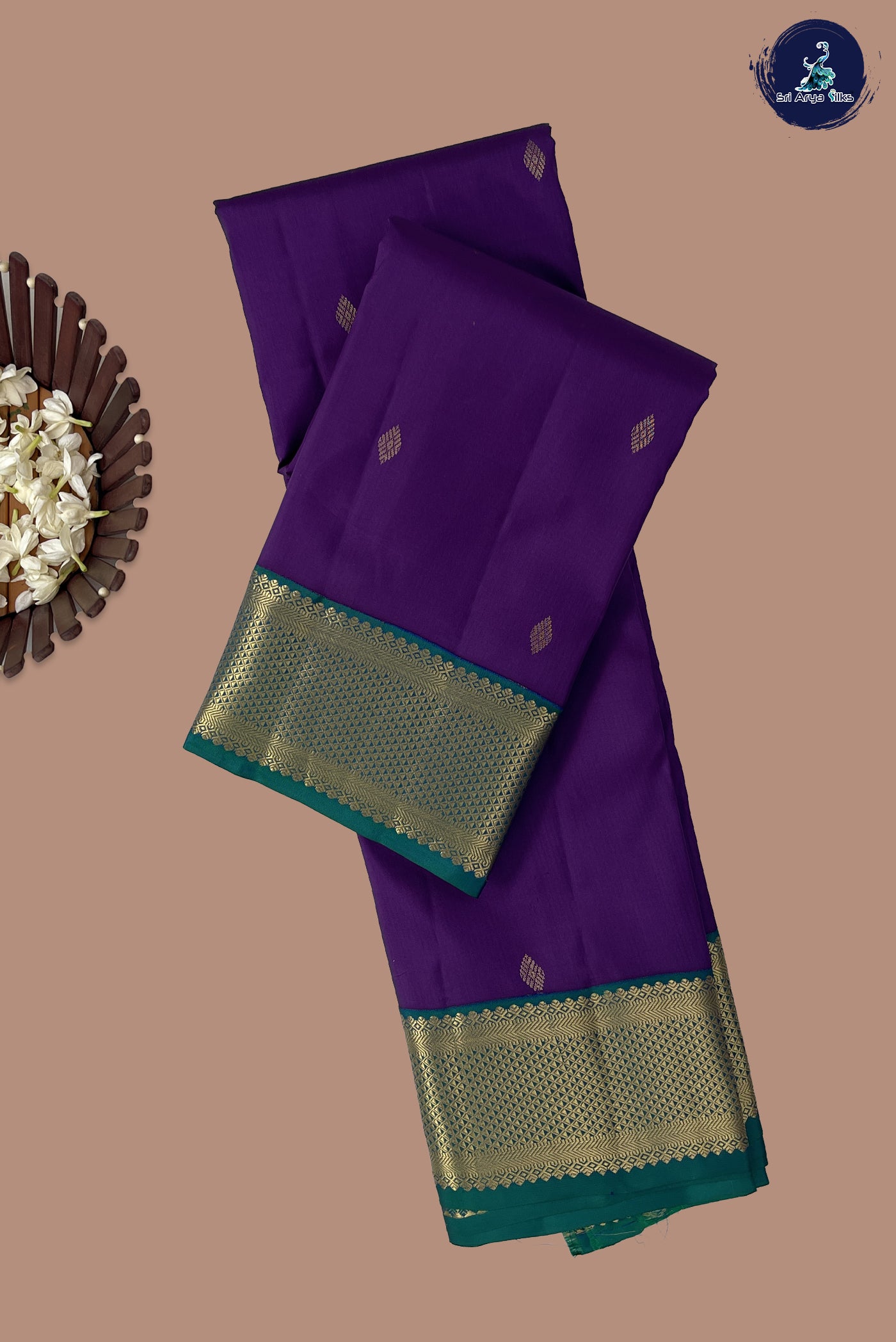 Jamun Korvai Contrast Silk Saree With Zari Buttas Pattern