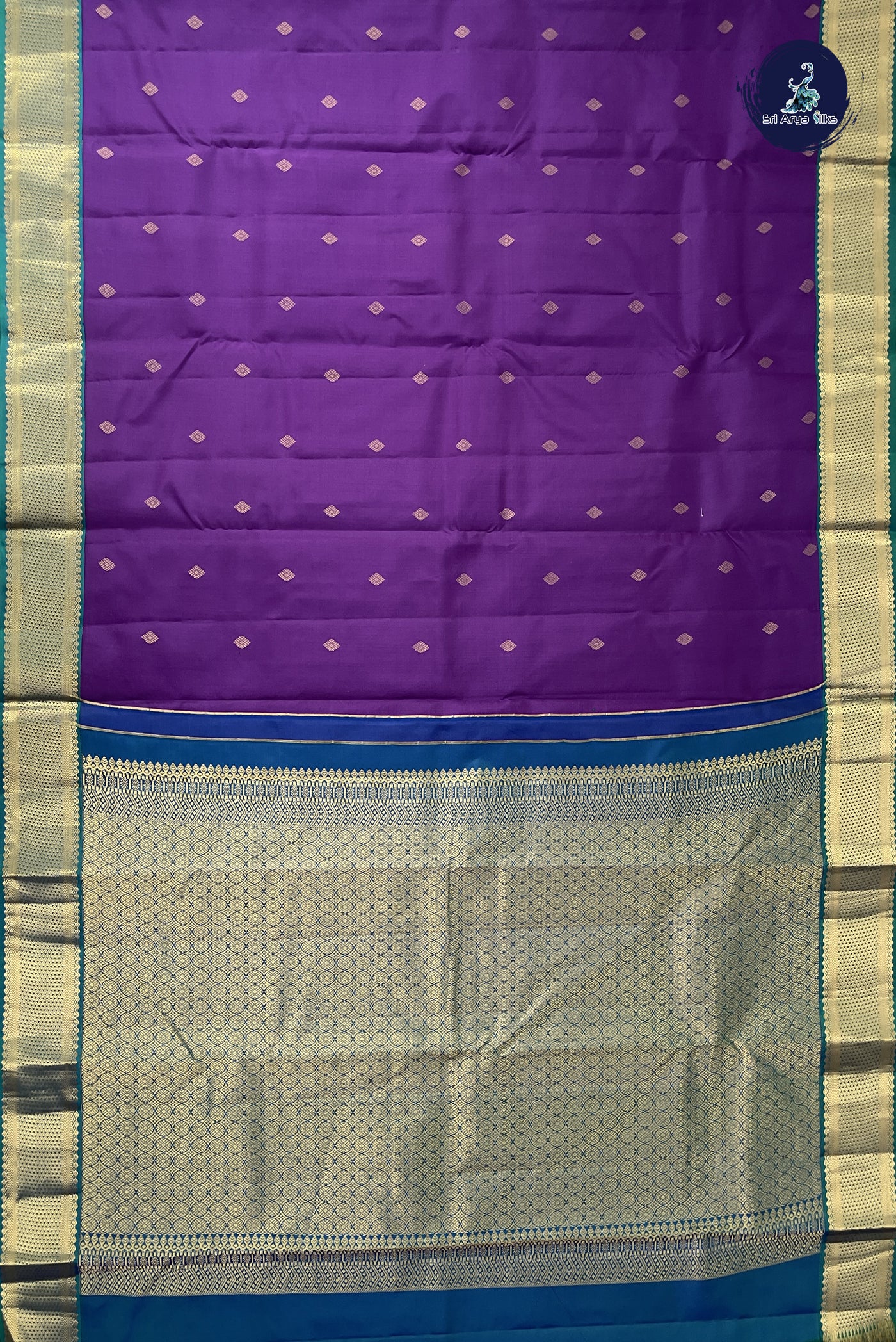 Jamun Korvai Contrast Silk Saree With Zari Buttas Pattern