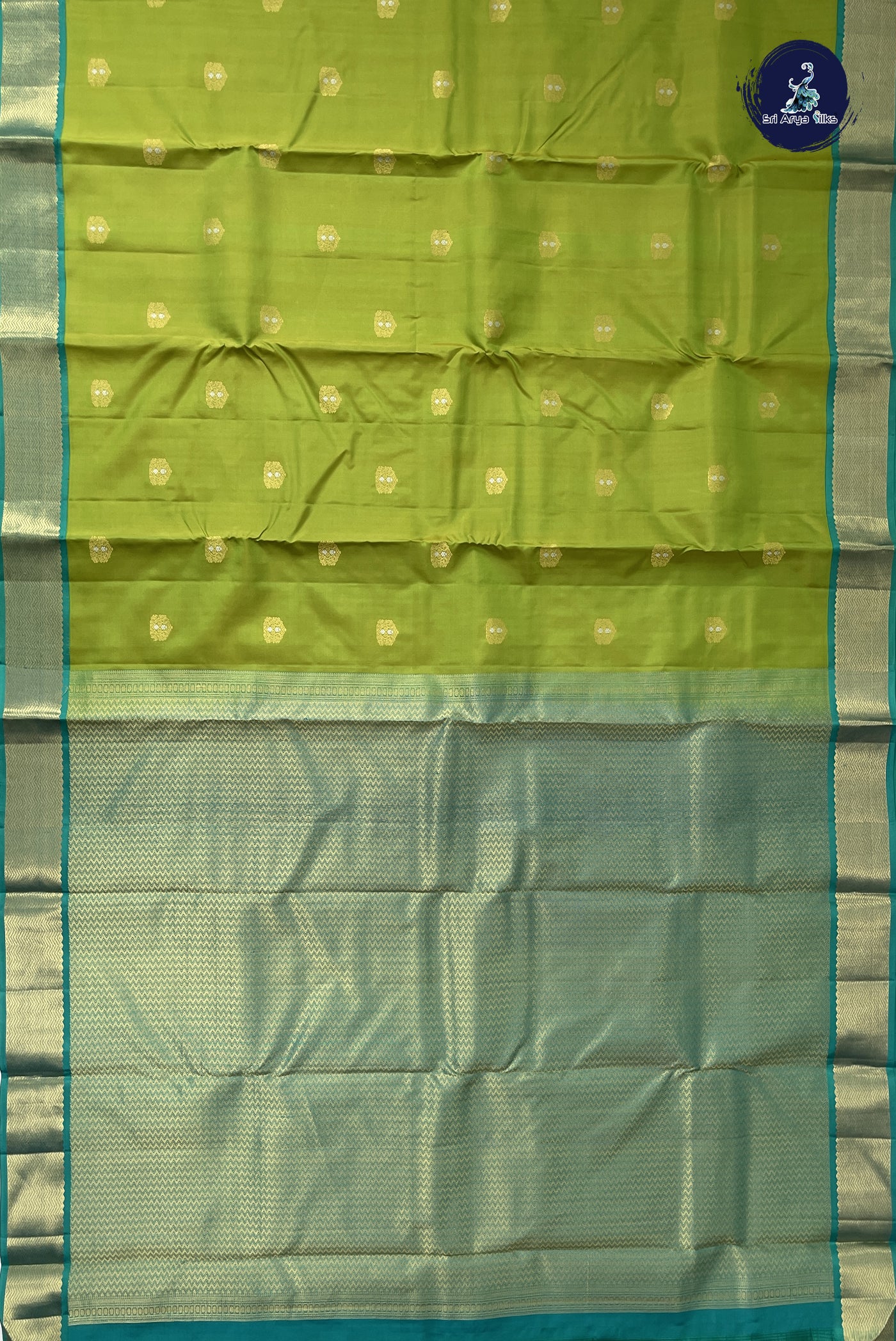 Dual Tone Green Korvai Contrast Silk Saree With Zari Buttas Pattern