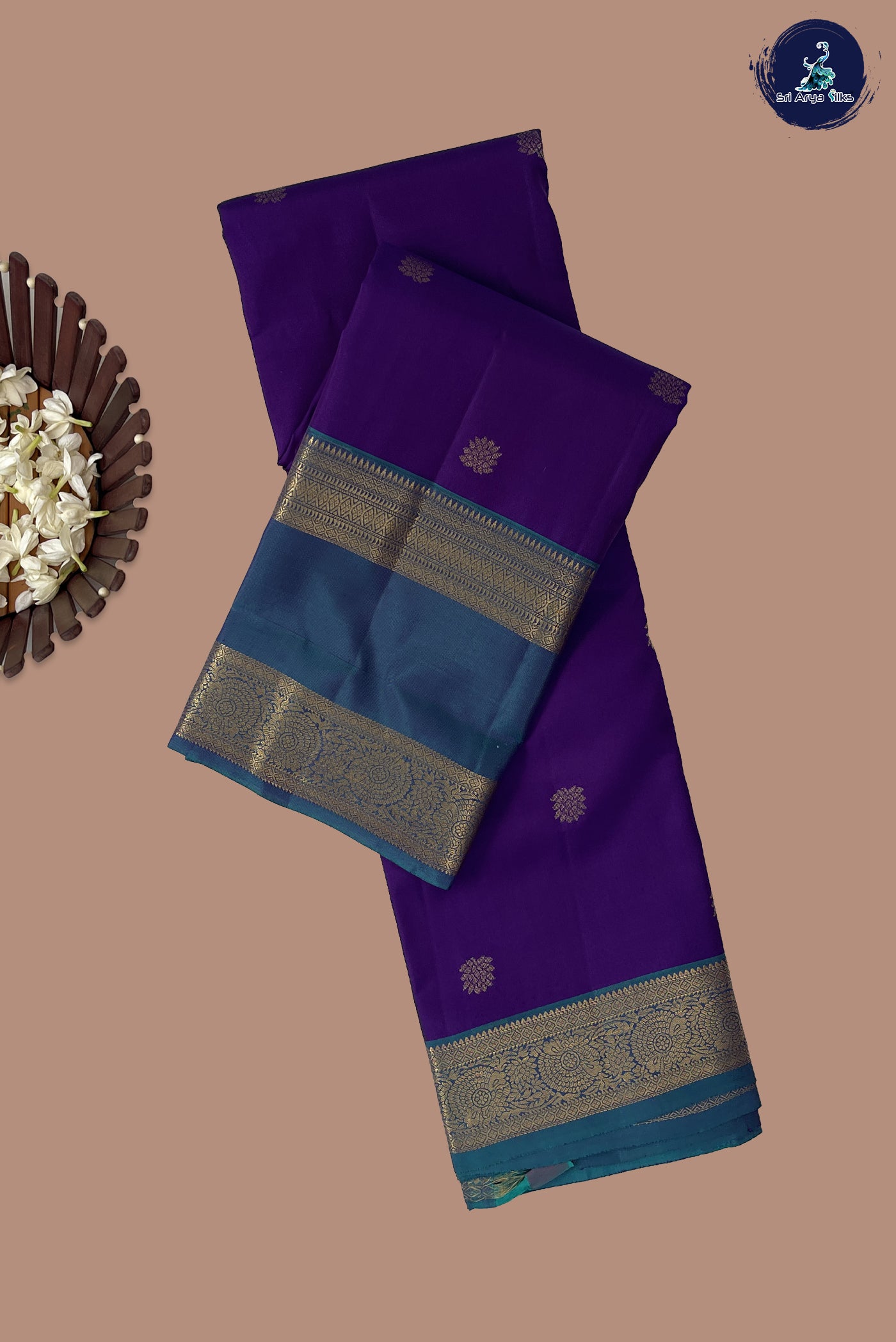 Dark Violet Traditional Silk Saree With Zari Buttas Pattern