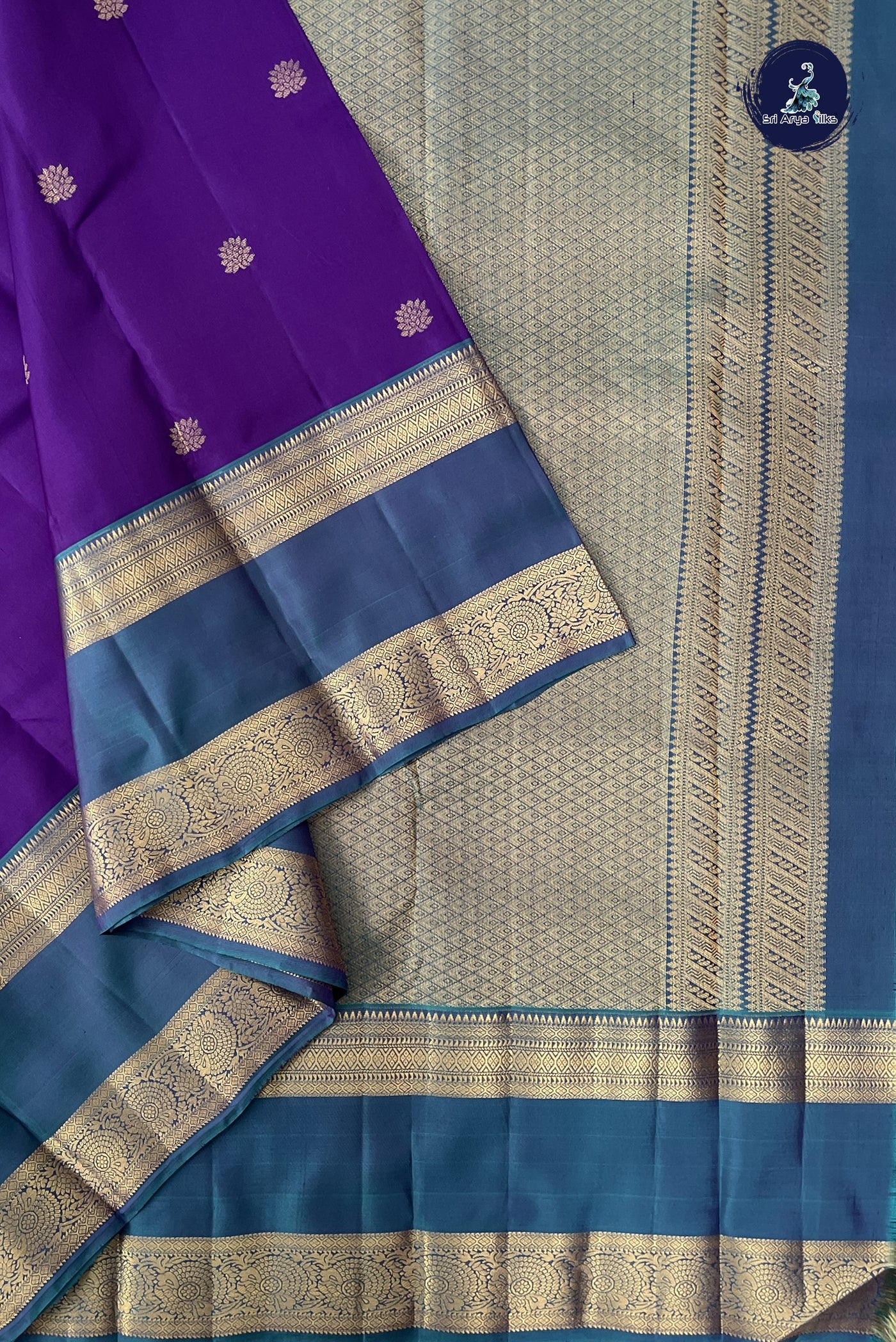 Dark Violet Traditional Silk Saree With Zari Buttas Pattern