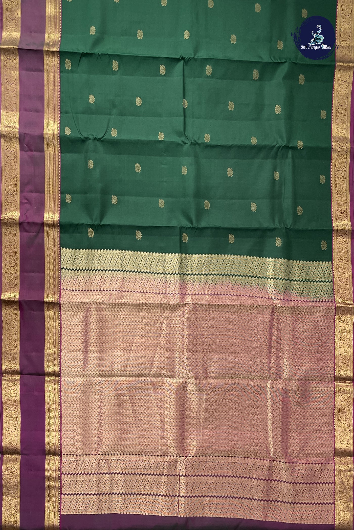 Bottle Green Traditional Silk Saree With Zari Buttas Pattern