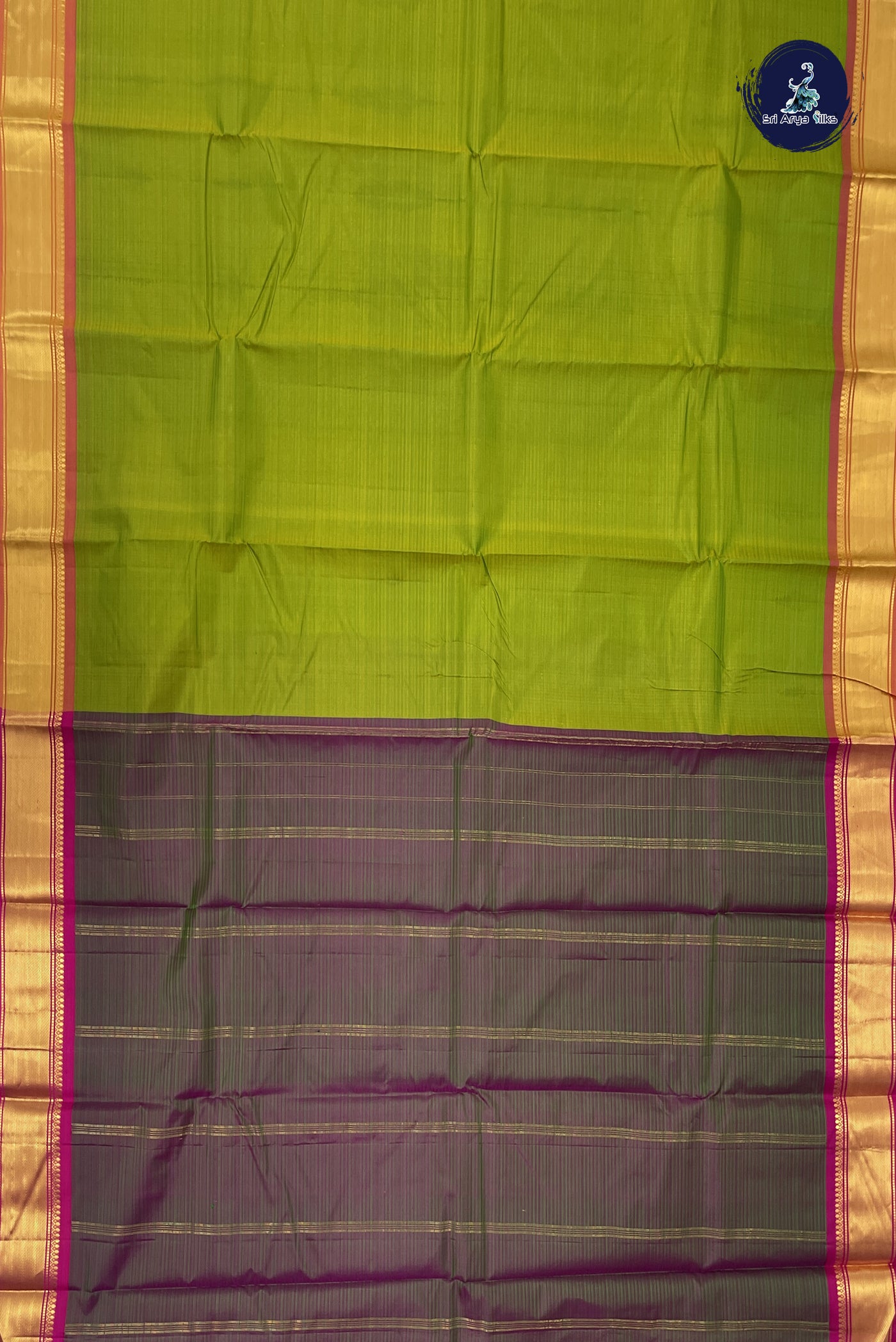 Lime Green Light Weight Silk Saree With Doria Lines Pattern