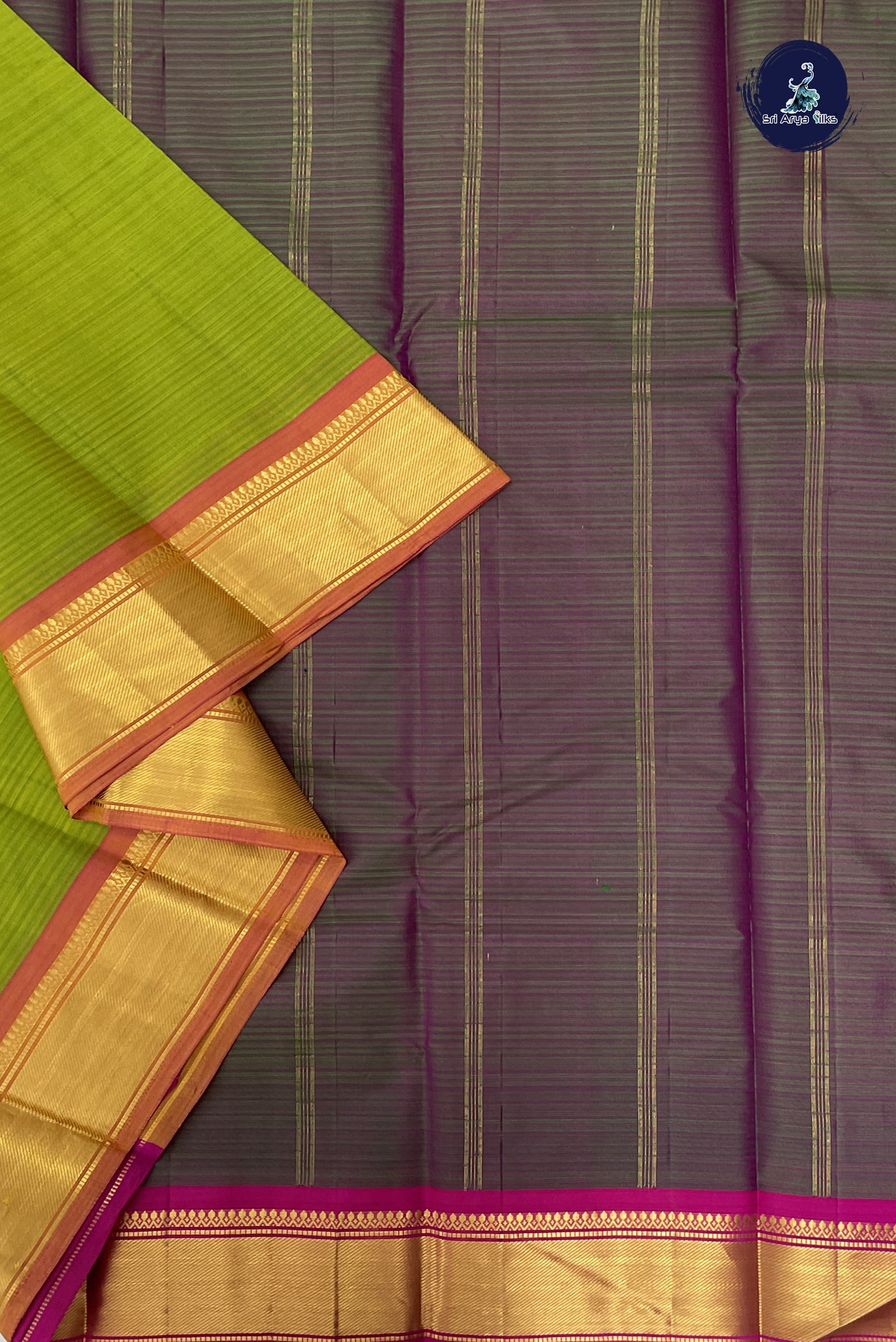 Lime Green Light Weight Silk Saree With Doria Lines Pattern