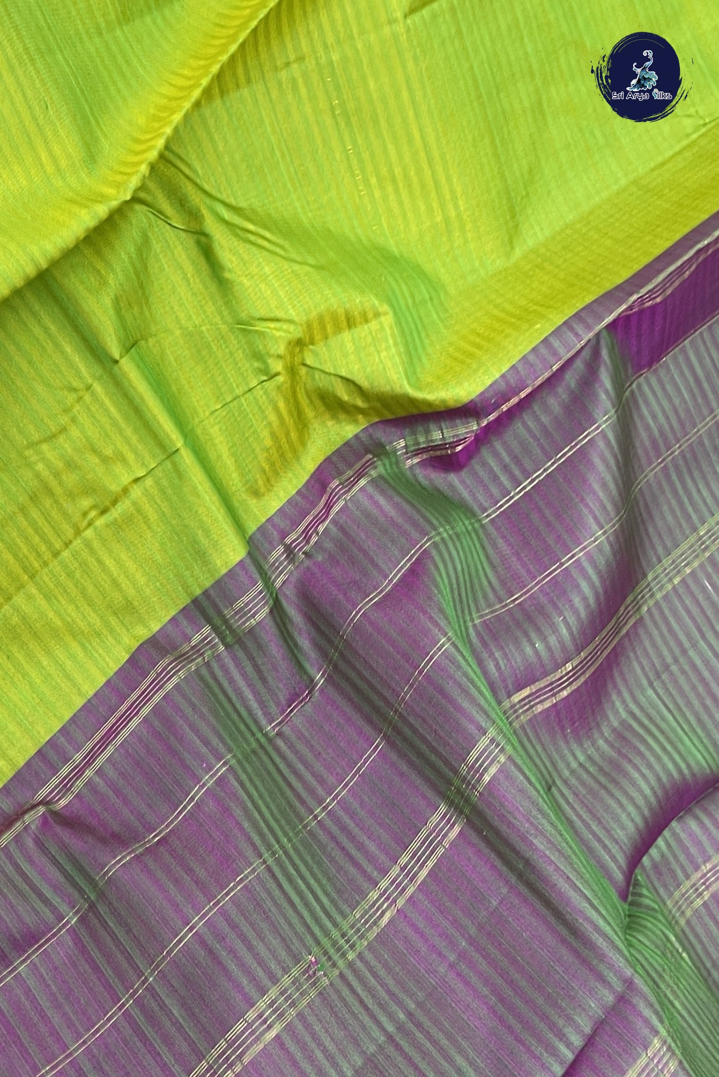 Lime Green Light Weight Silk Saree With Doria Lines Pattern