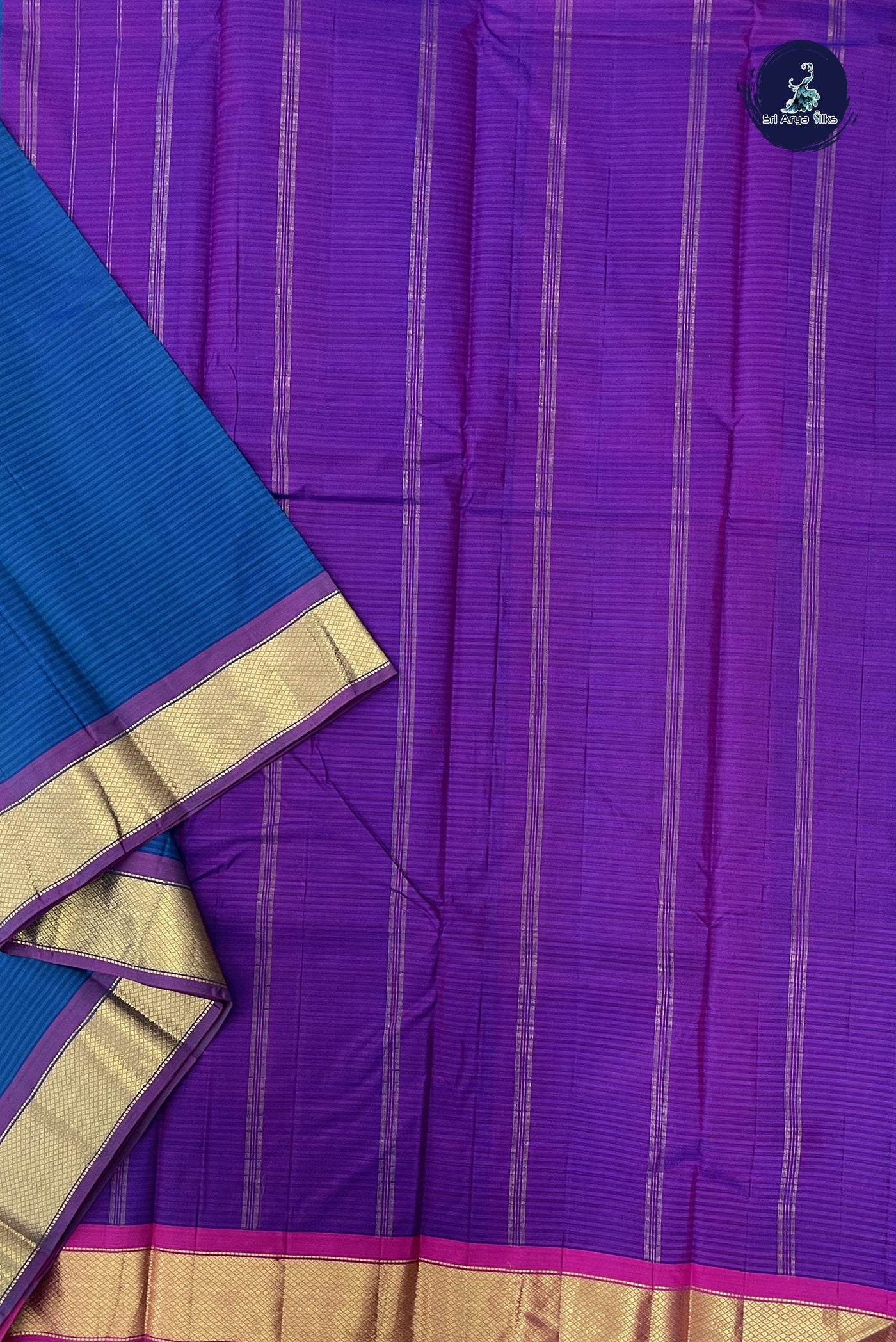 Dark Blue Light Weight Silk Saree With Doria Lines Pattern