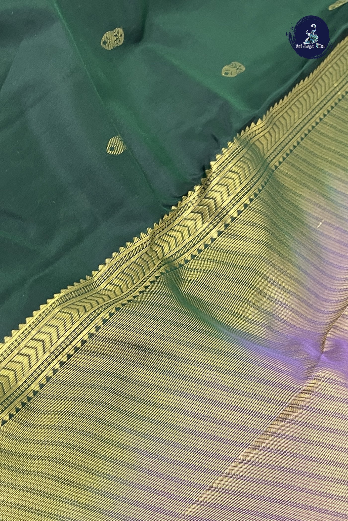 Bottle Green Half Pure Silk Saree With Zari Buttas Pattern