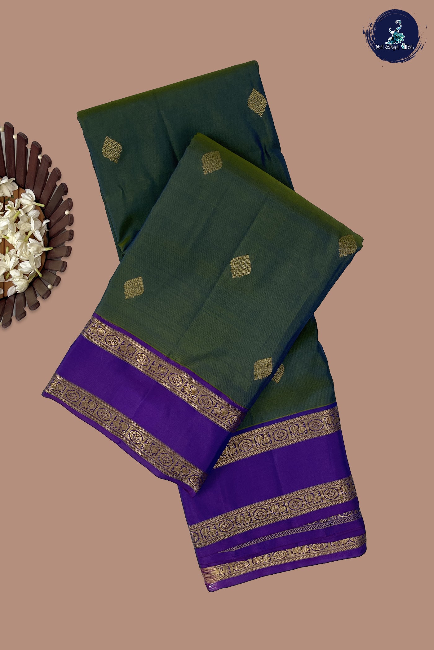Bluish Grey Half Pure Silk Saree With Zari Buttas Pattern
