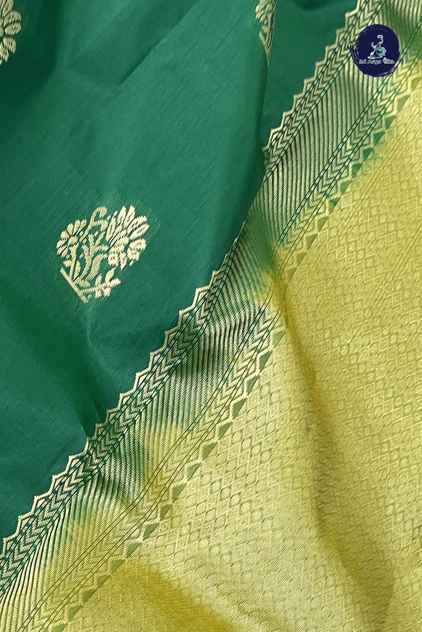 Dark Green Half Pure Silk Saree With Zari Buttas Pattern