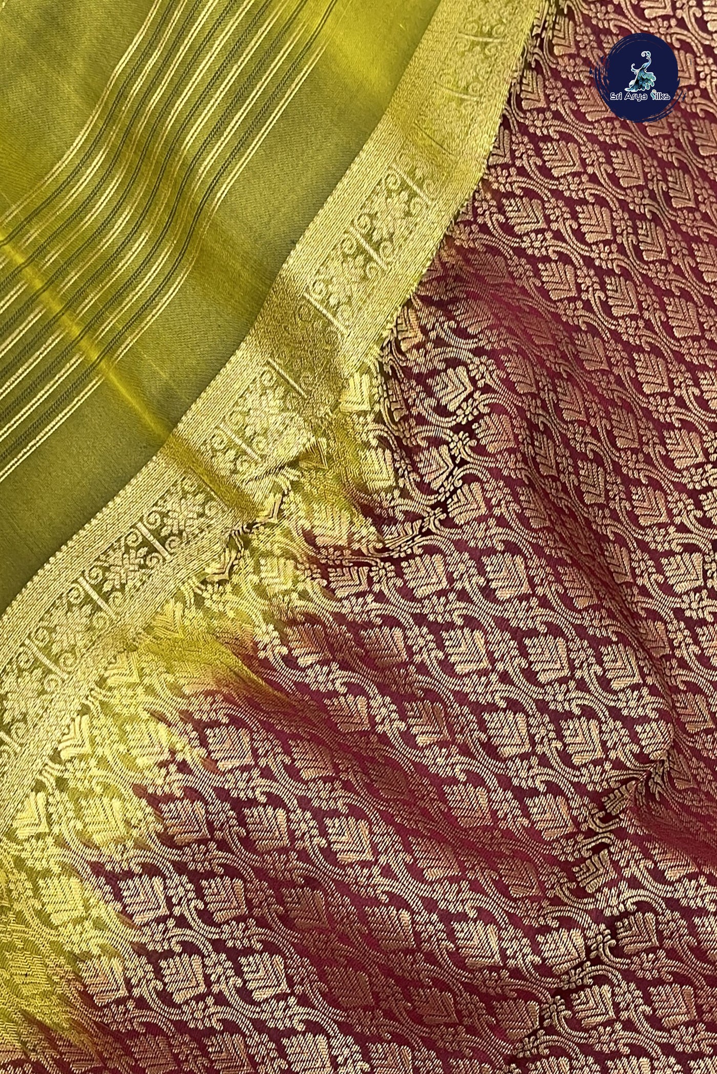 Golden Mustard Half Pure Silk Saree With Stripes Pattern