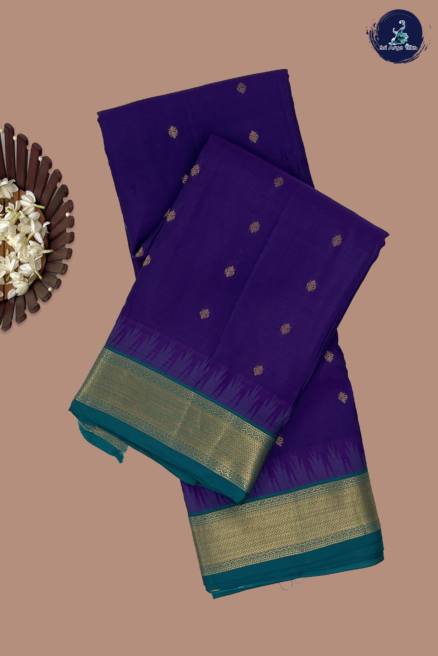 Dark Brinjal Half Pure Silk Saree With Zari Buttas Pattern