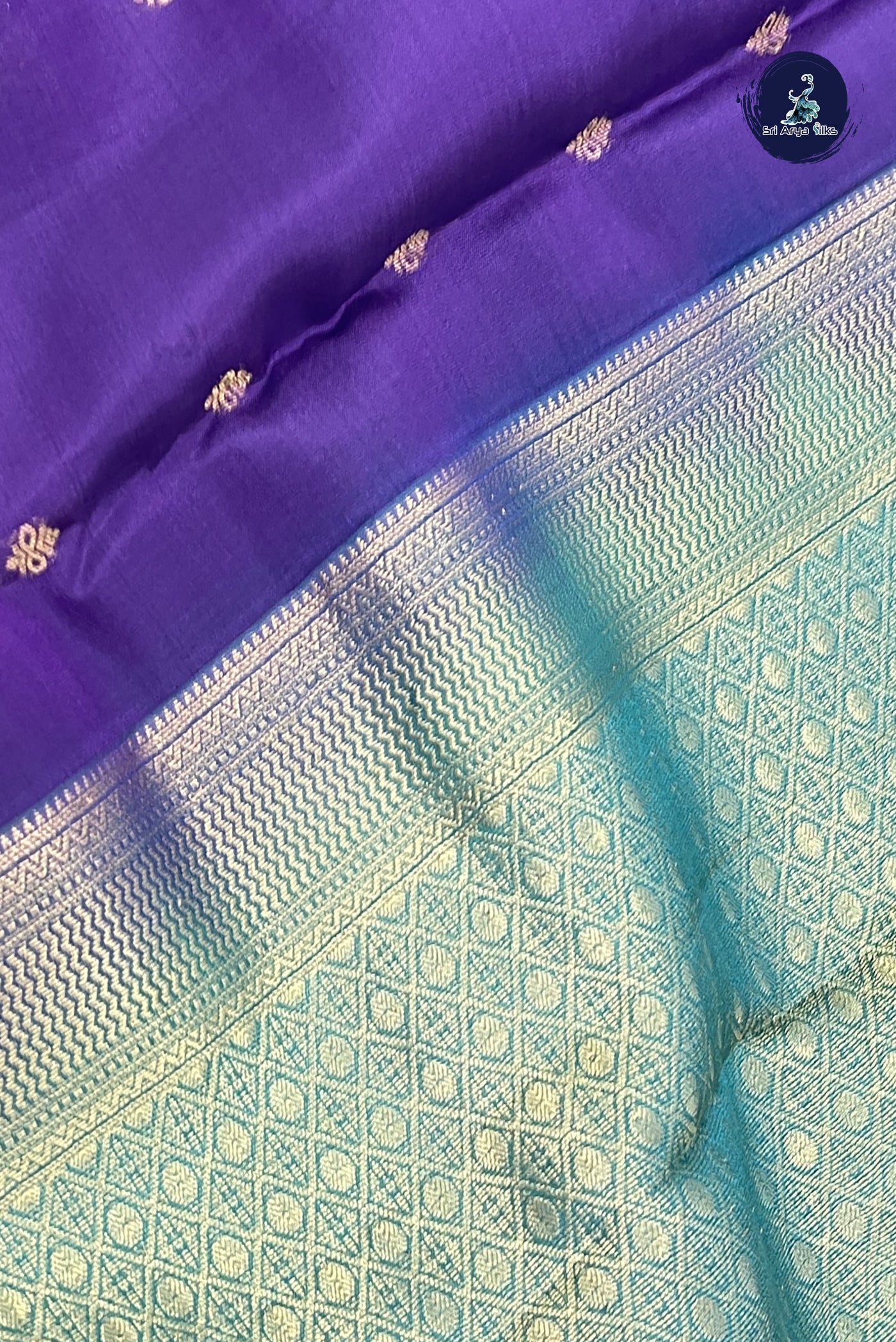 Dark Brinjal Half Pure Silk Saree With Zari Buttas Pattern