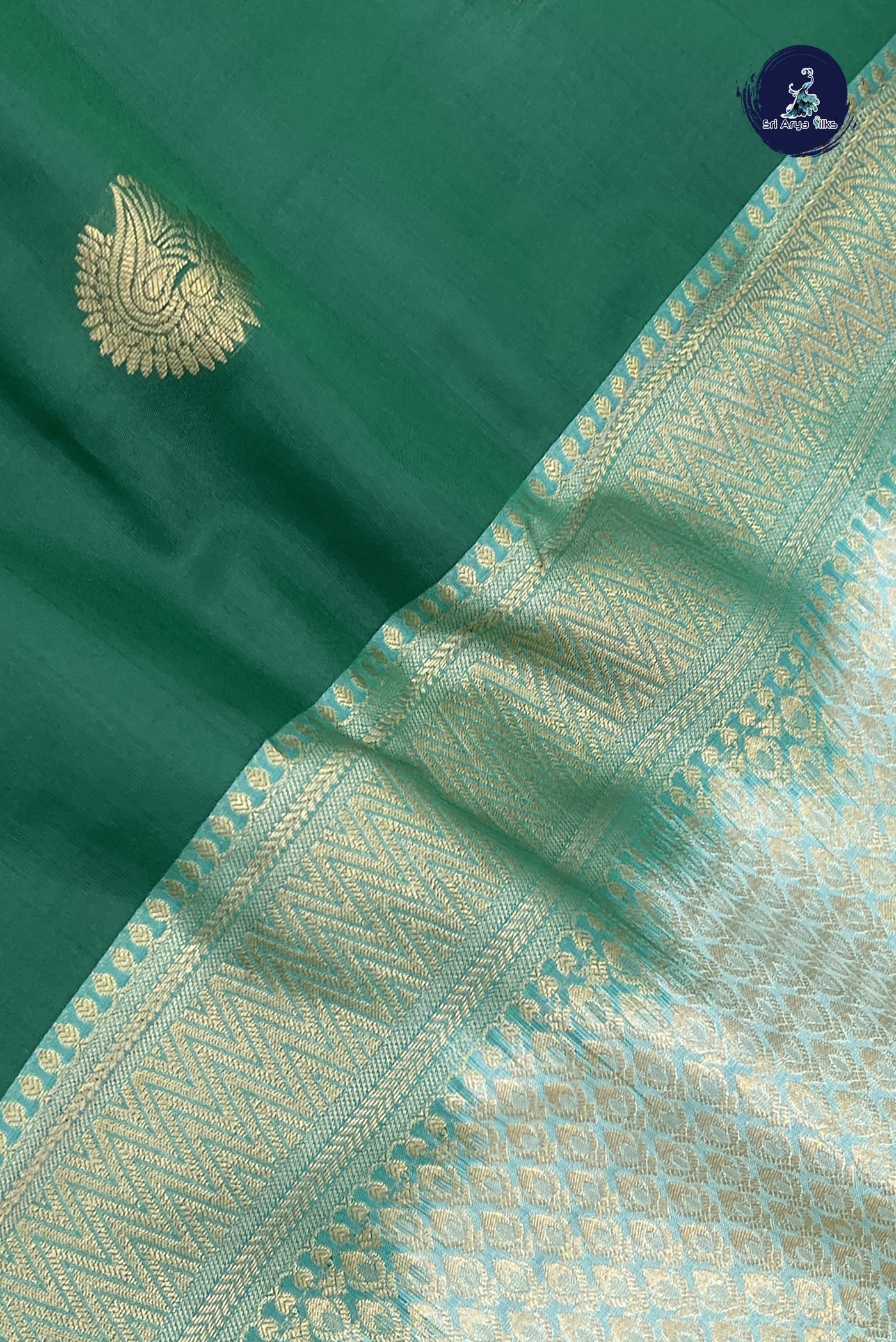 Bottle Green Half Pure Silk Saree With Zari Buttas Pattern