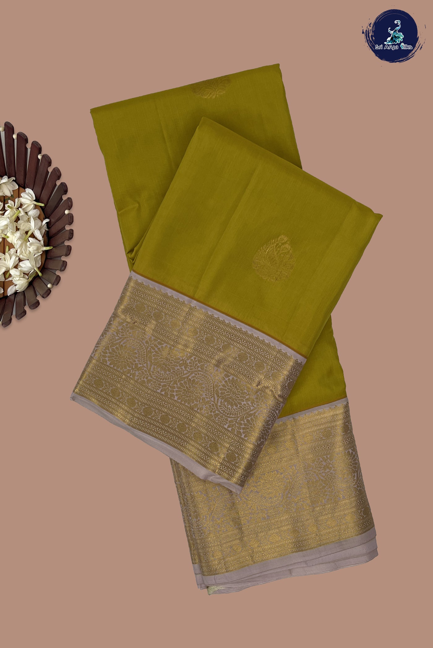 Mustard Yellow Half Pure Silk Saree With Zari Buttas Pattern