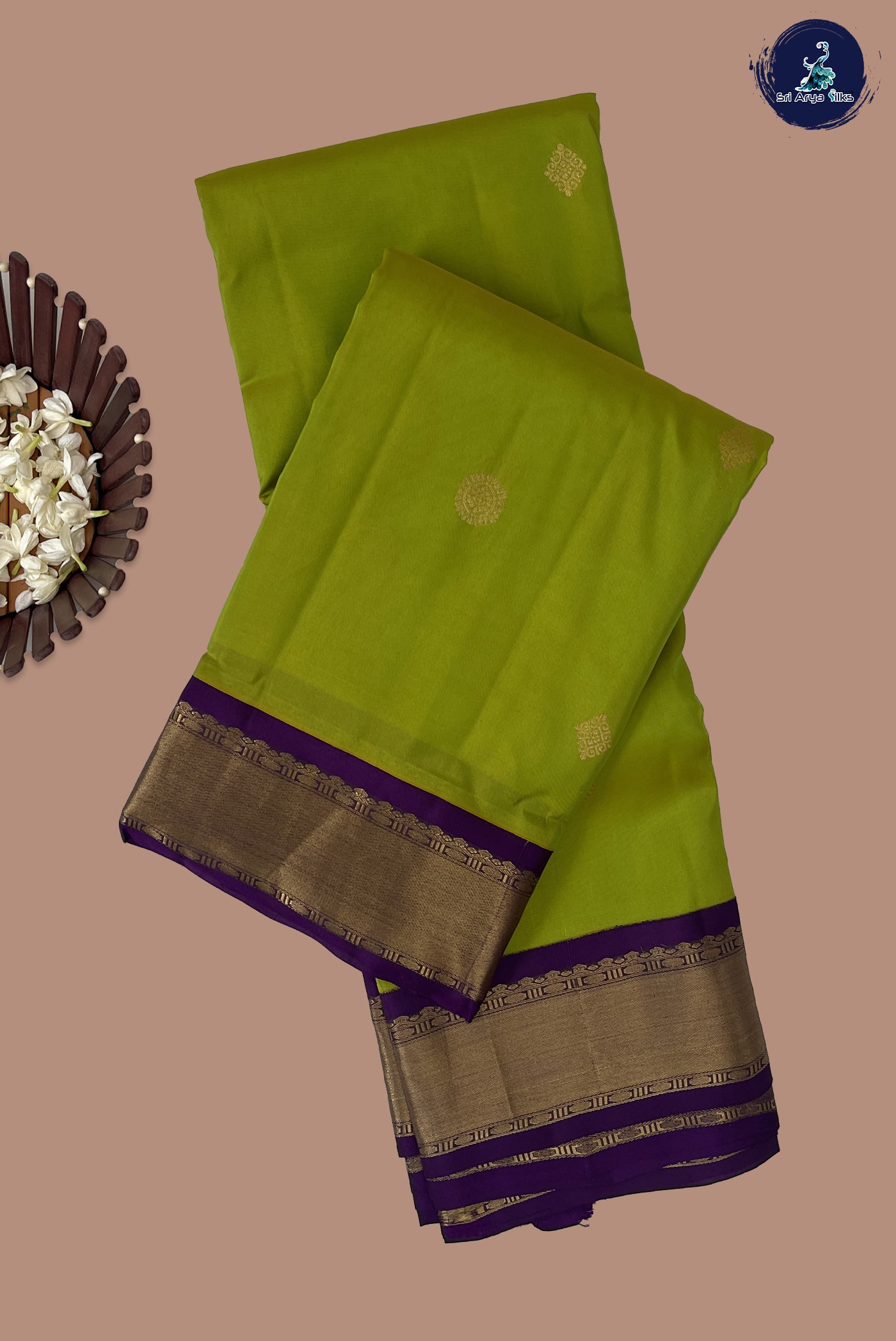 Lime Green Half Pure Silk Saree With Zari Buttas Pattern