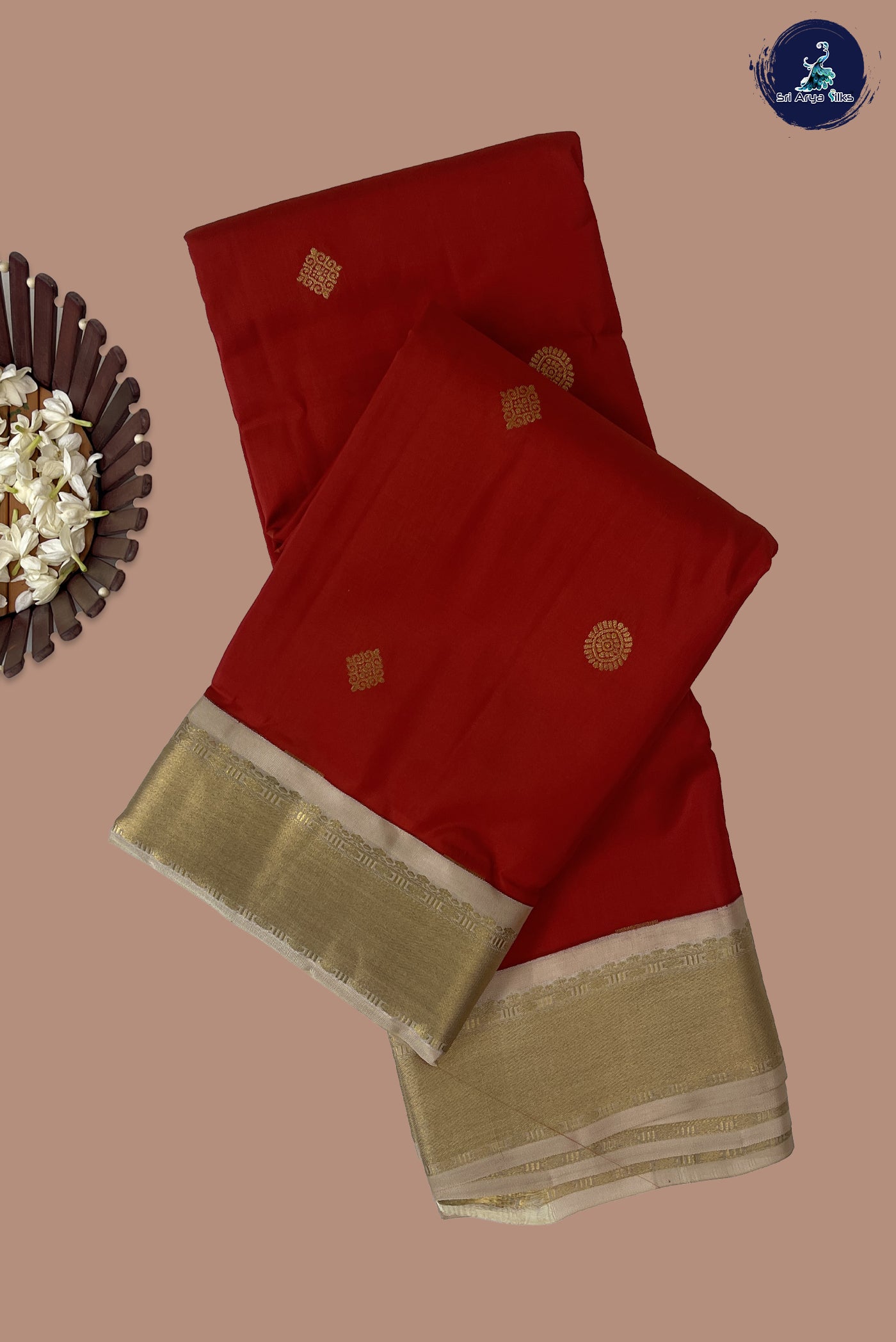 Red Half Pure Silk Saree With Zari Buttas Pattern