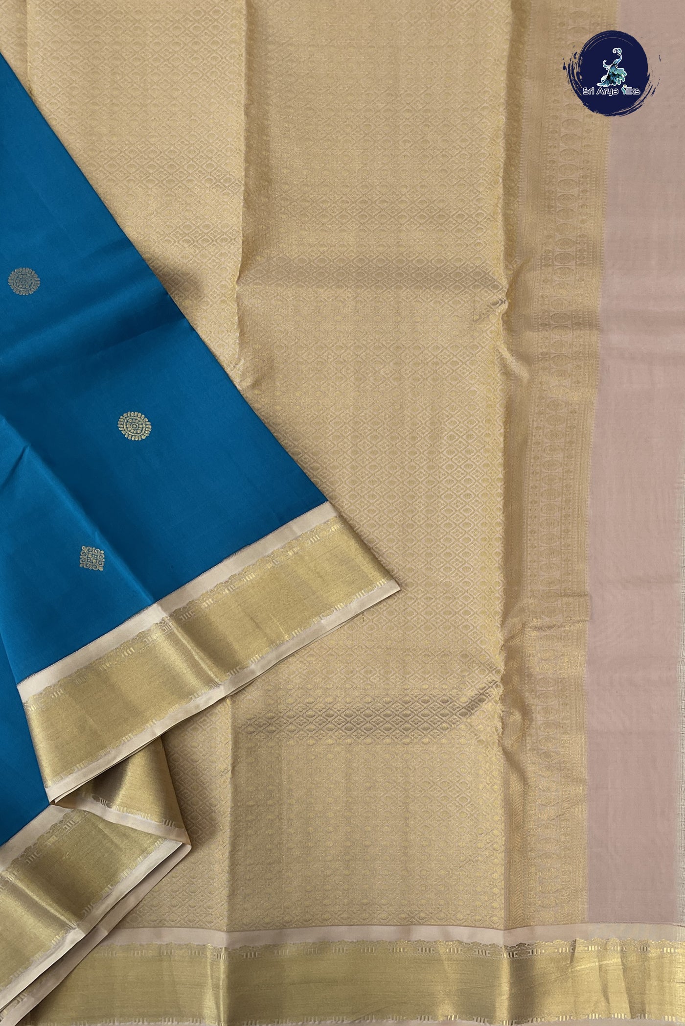 Peacock Blue Half Pure Silk Saree With Zari Buttas Pattern