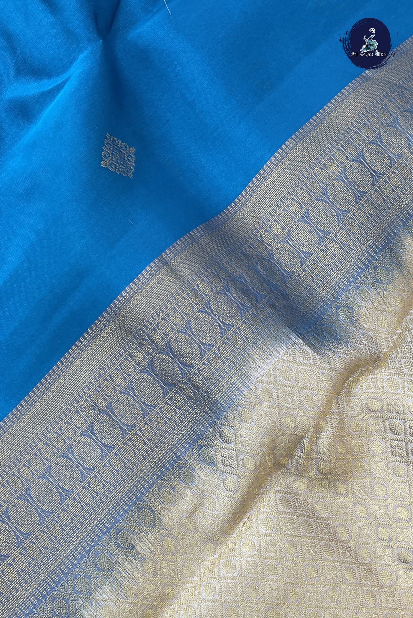 Peacock Blue Half Pure Silk Saree With Zari Buttas Pattern