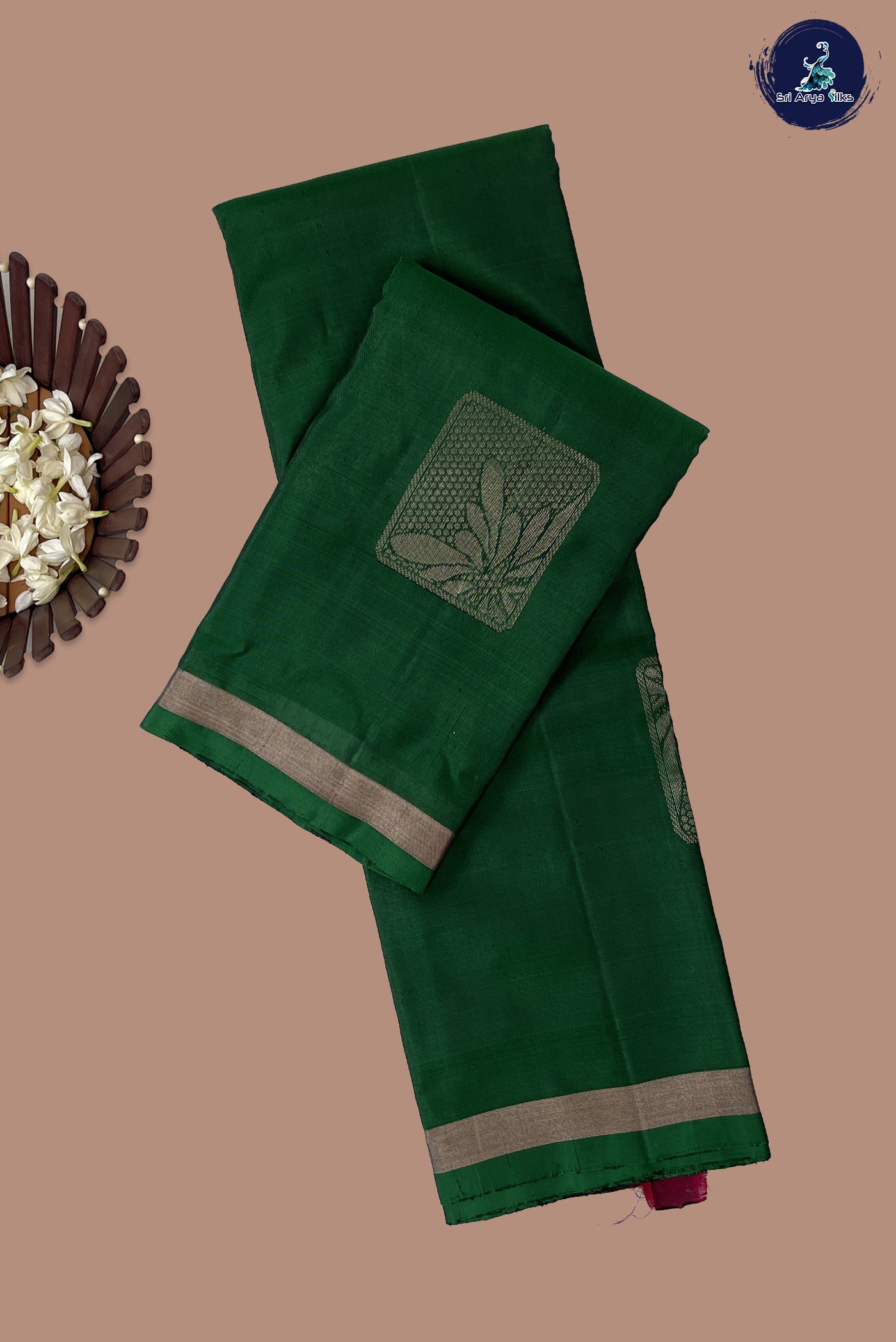 Bottle Green Half Pure Silk Saree With Zari Buttas Pattern