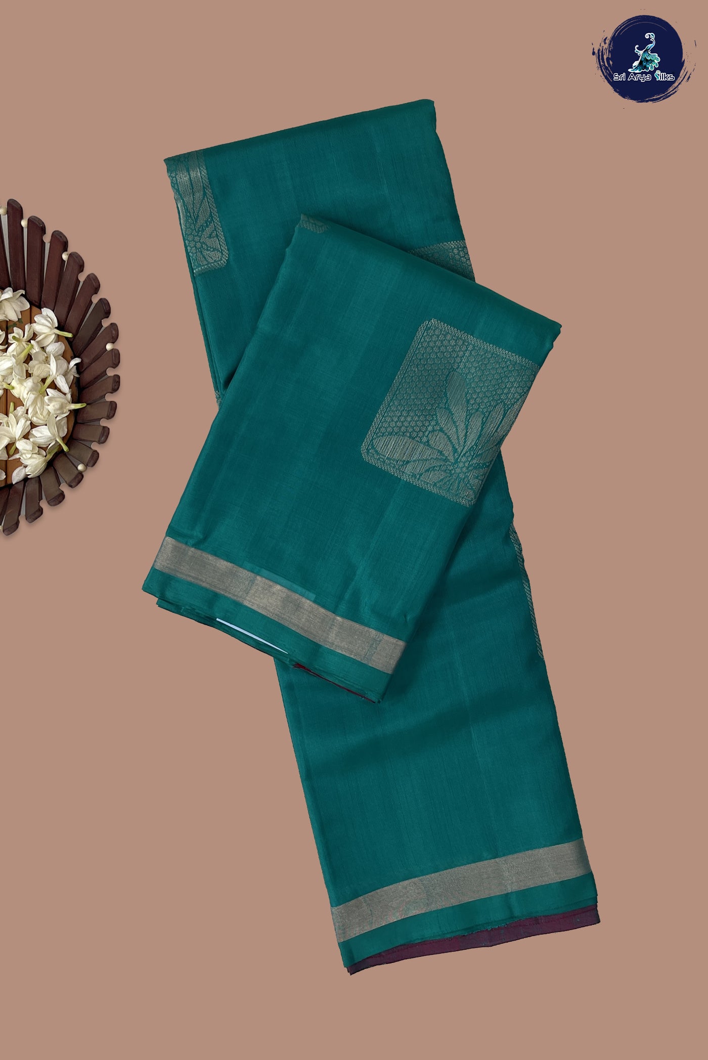 Teal Half Pure Silk Saree With Zari Buttas Pattern