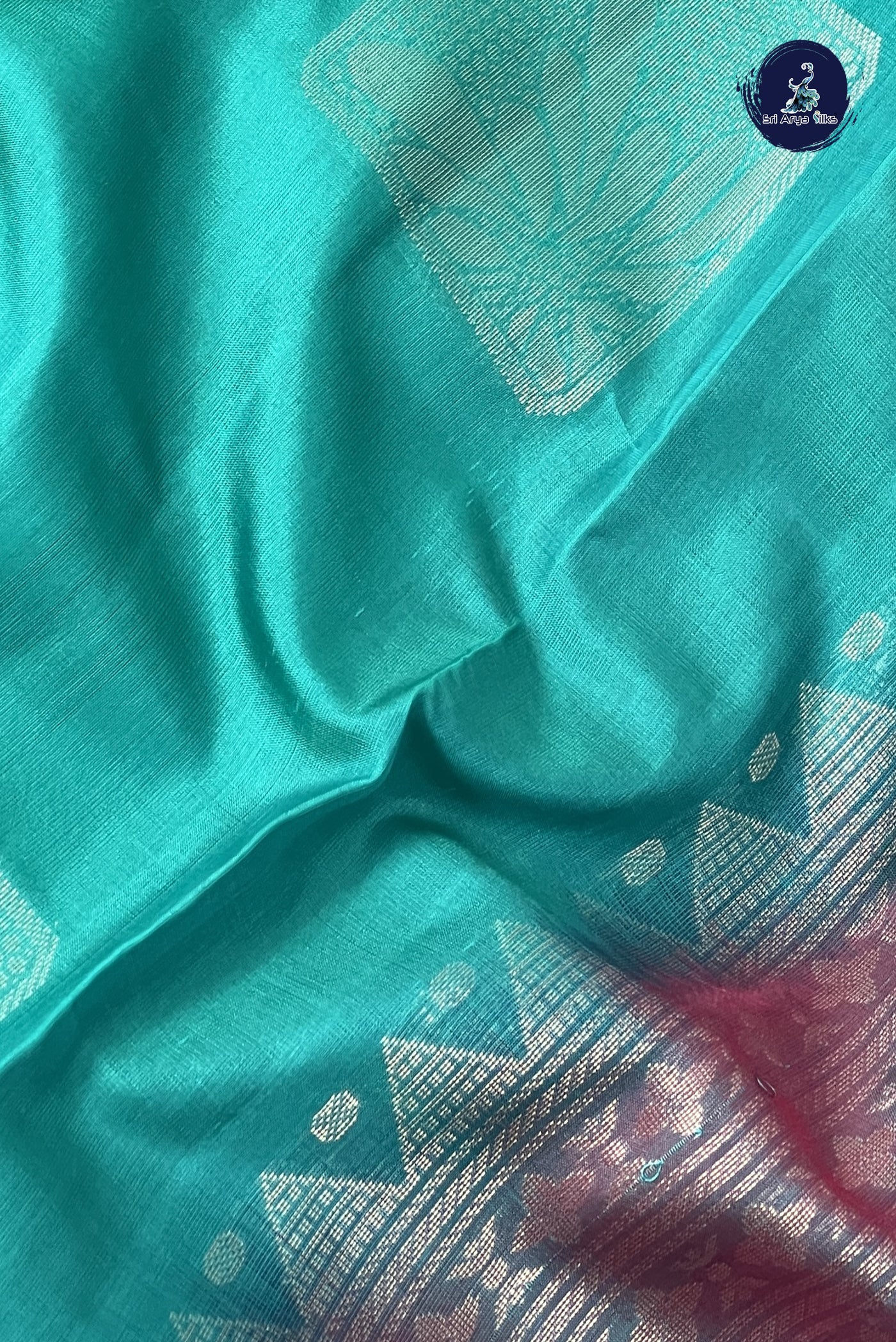 Teal Half Pure Silk Saree With Zari Buttas Pattern