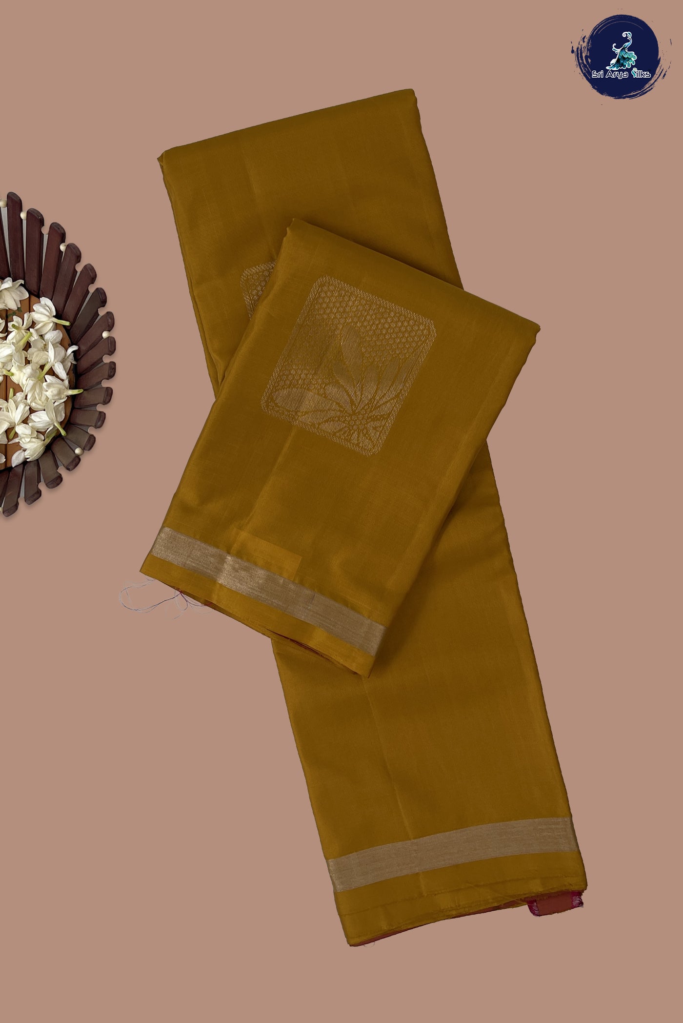 Mustard Yellow Half Pure Silk Saree With Zari Buttas Pattern