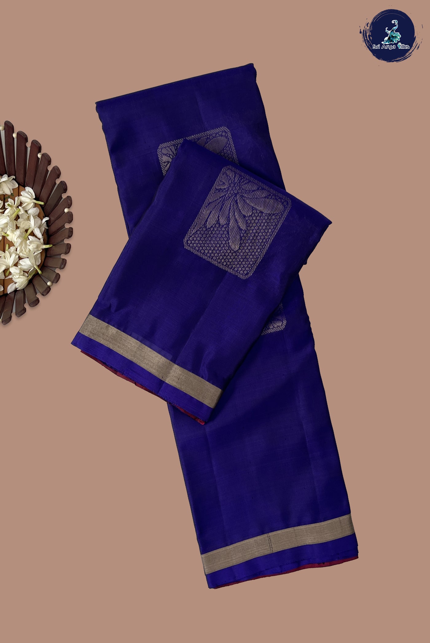 Dark Blue Half Pure Silk Saree With Zari Buttas Pattern
