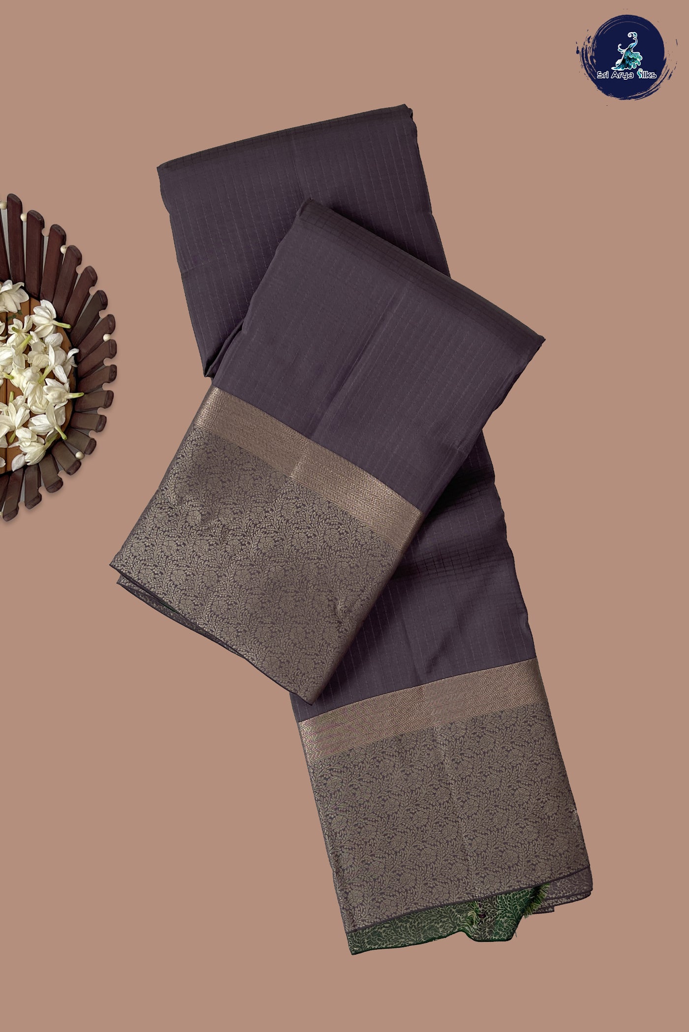 Mauve Grey Half Pure Silk Saree With Embossed Pattern