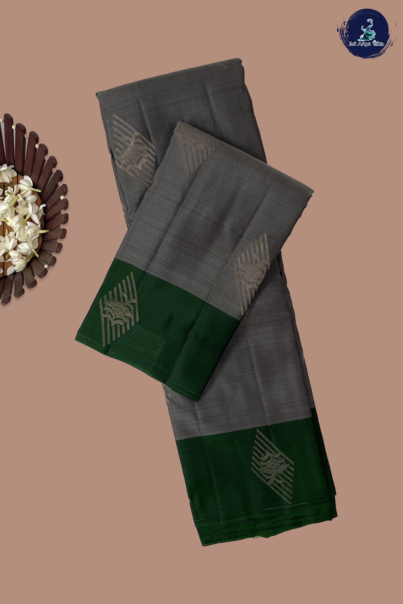 Grey Half Pure Silk Saree With Zari Buttas Pattern