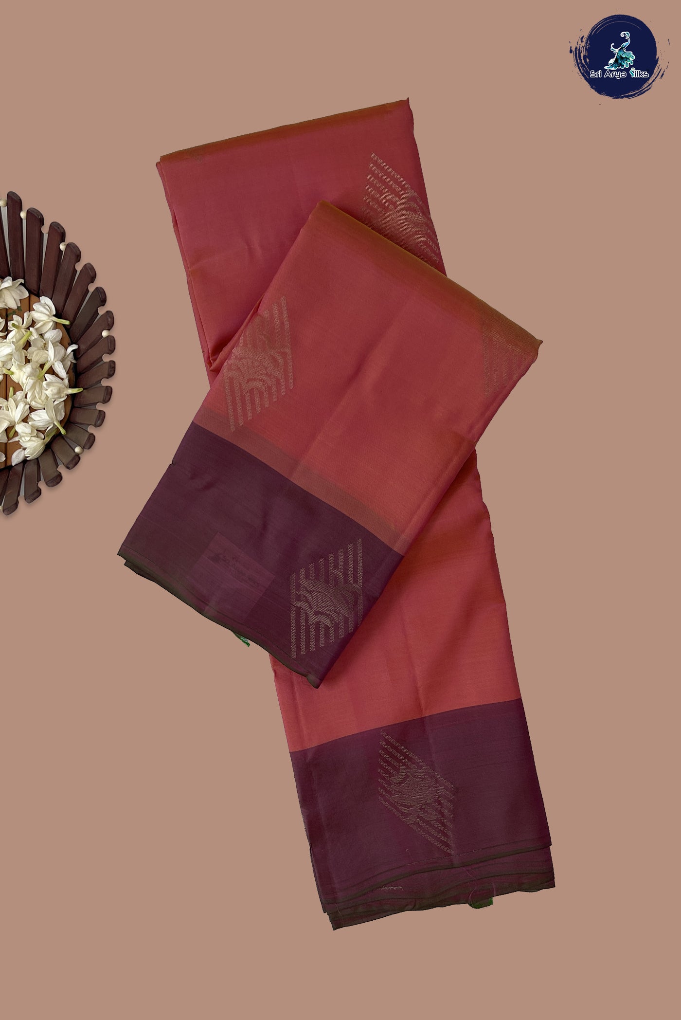 Pinkish Peach Half Pure Silk Saree With Zari Buttas Pattern