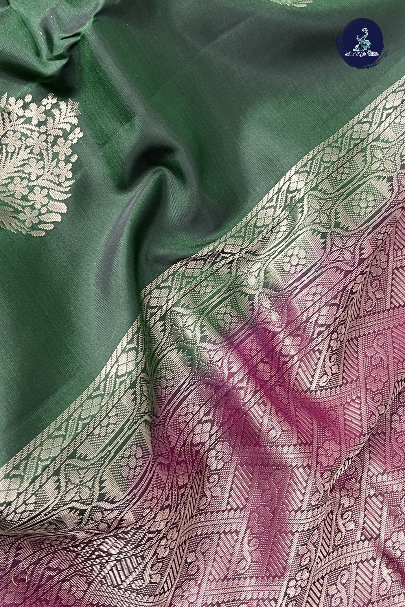 Bottle Green Half Pure Silk Saree With Zari Buttas Pattern