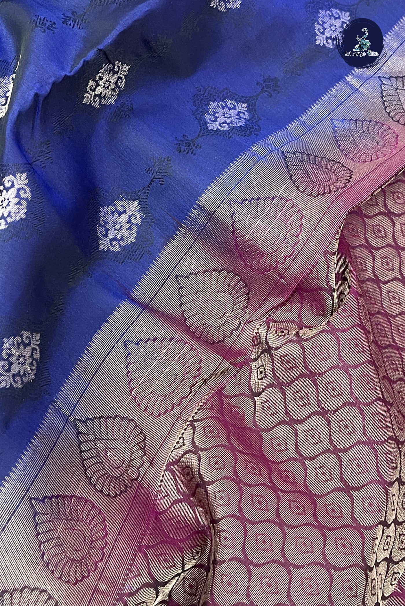Dark Blue Half Pure Silk Saree With Embossed Pattern