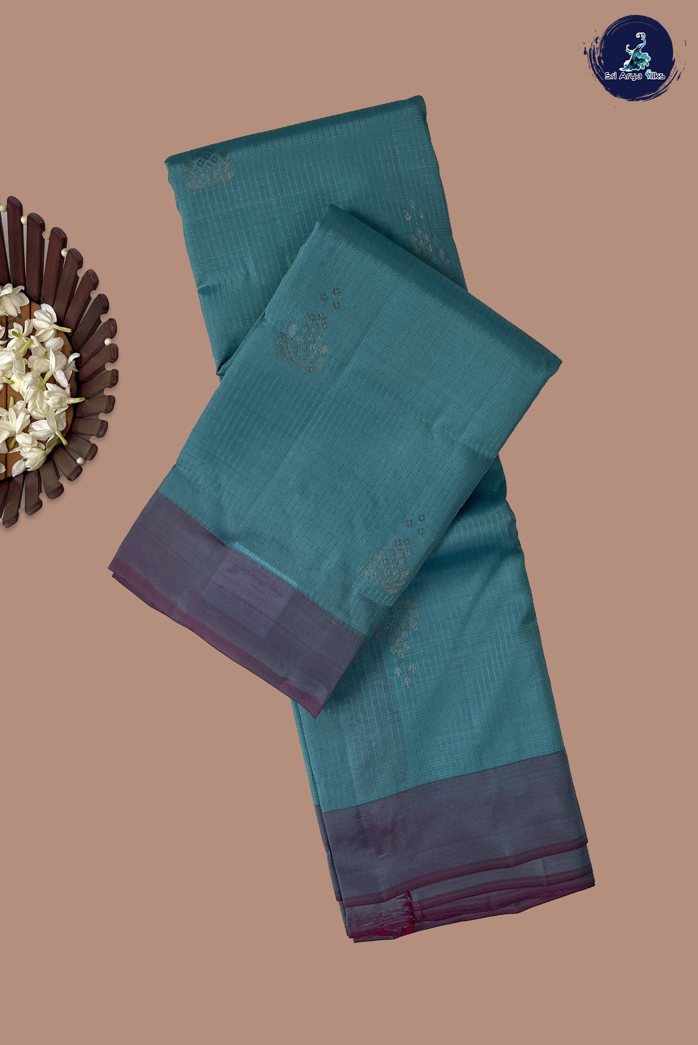 Light Blue Half Pure Silk Saree With Stripes Pattern