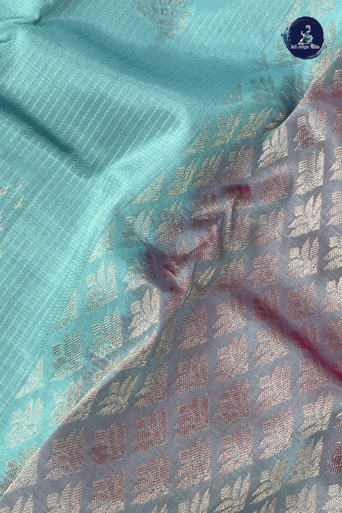 Light Blue Half Pure Silk Saree With Stripes Pattern