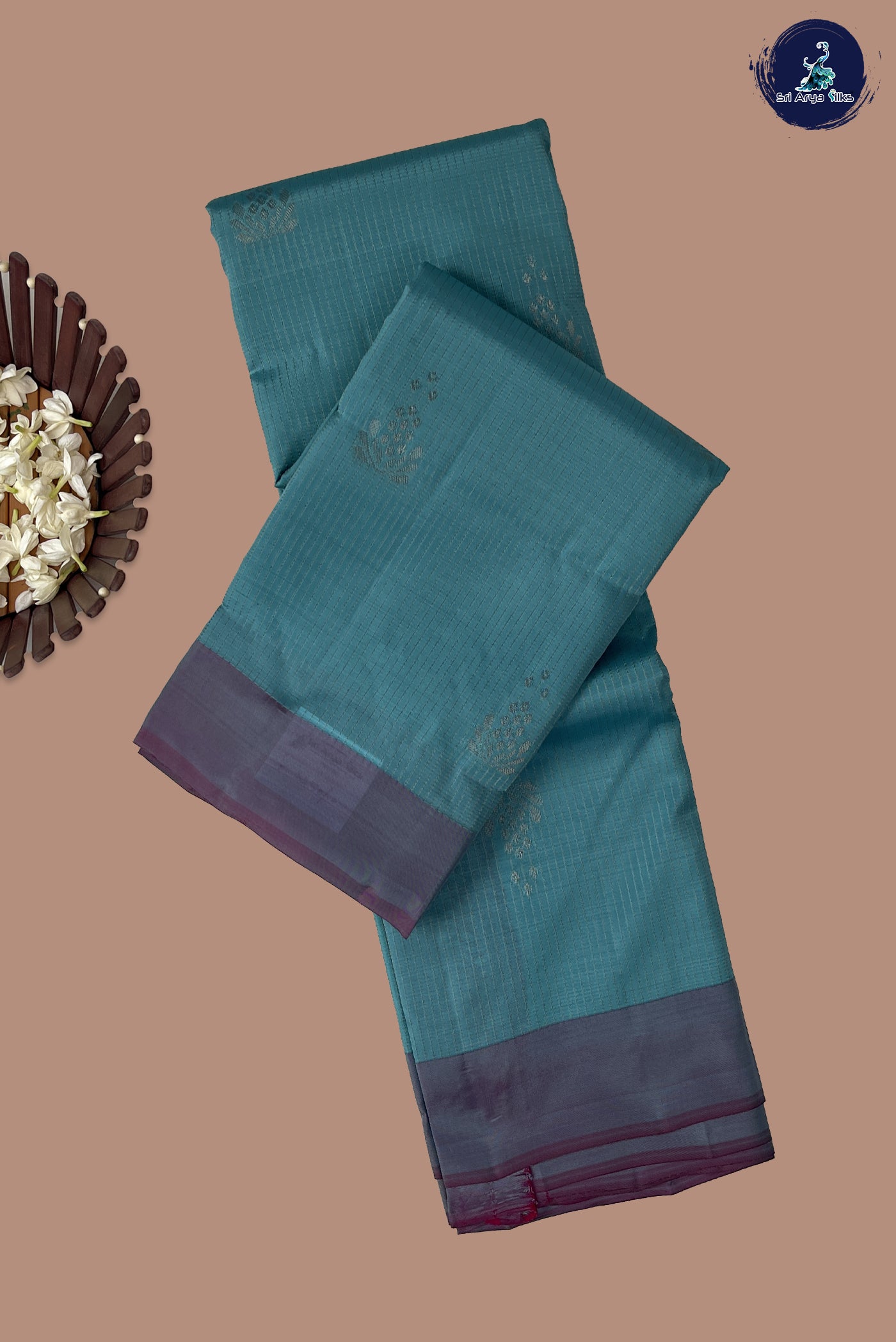 Peach Half Pure Silk Saree With Stripes Pattern