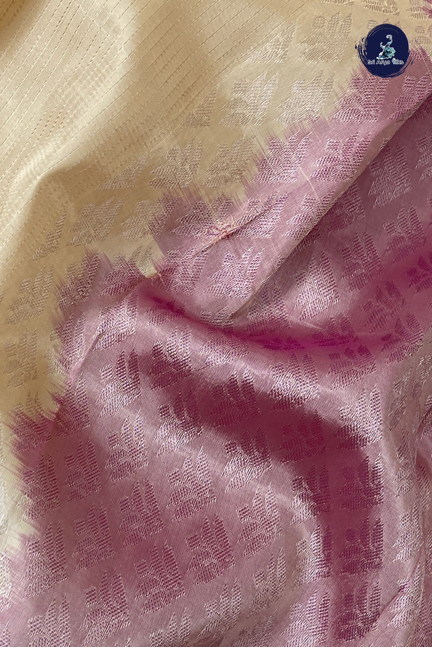 Peach Half Pure Silk Saree With Stripes Pattern