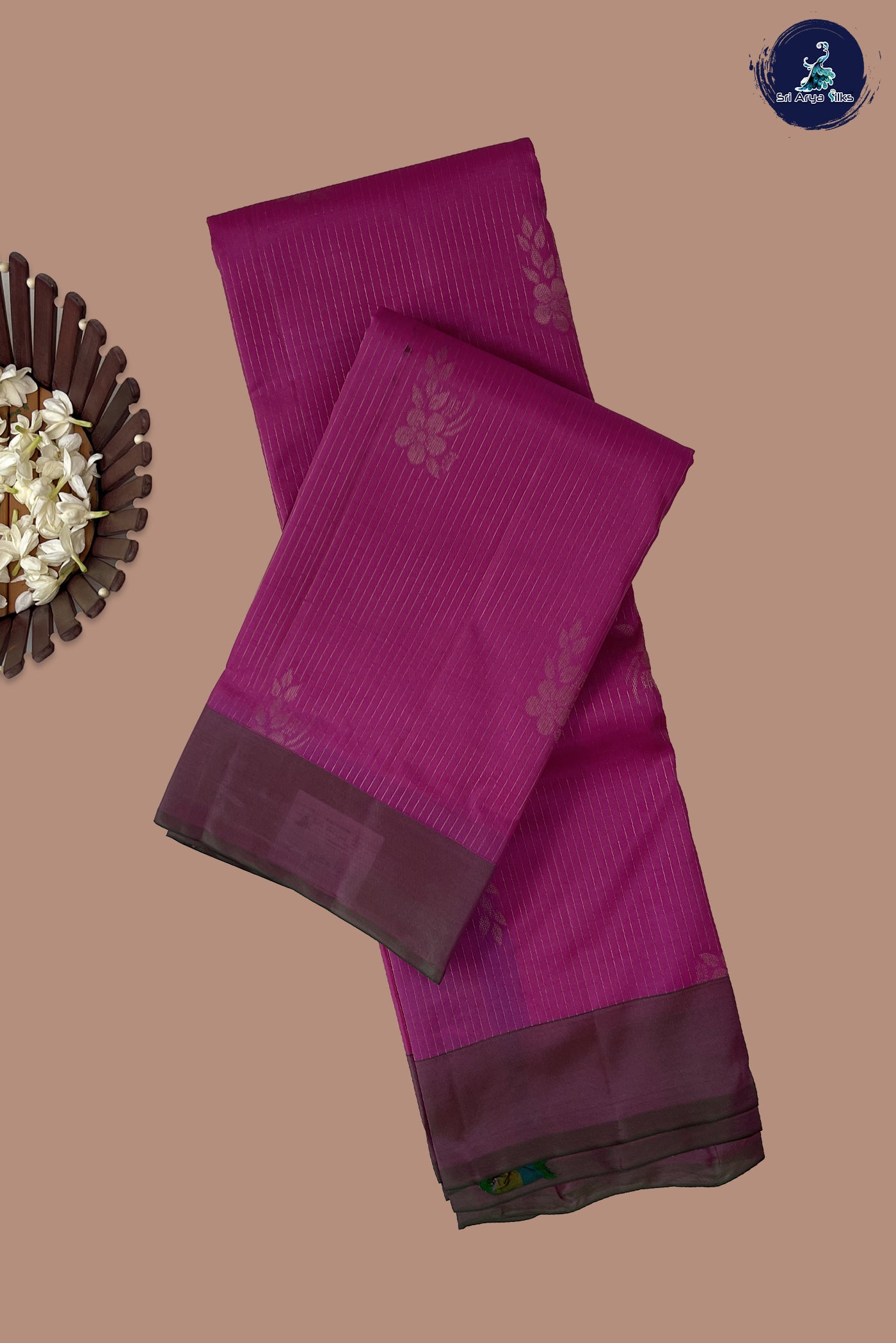 Pink Half Pure Silk Saree With Stripes Pattern