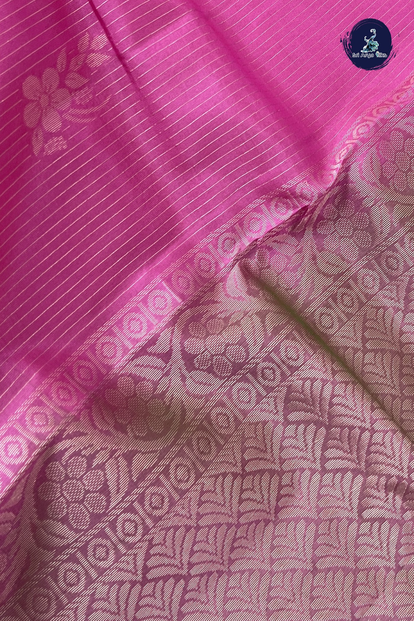 Pink Half Pure Silk Saree With Stripes Pattern