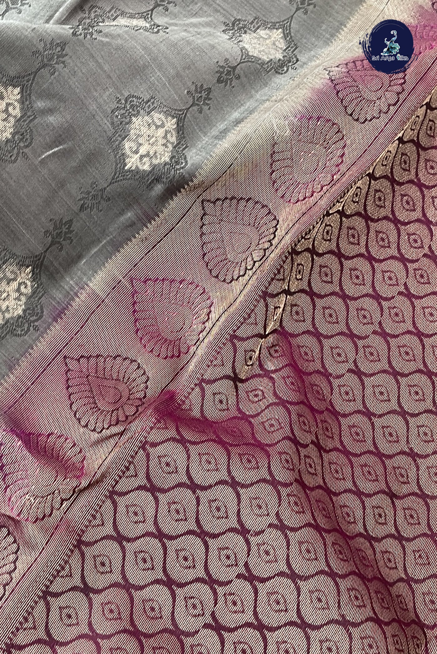 Grey Half Pure Silk Saree With Embossed Pattern